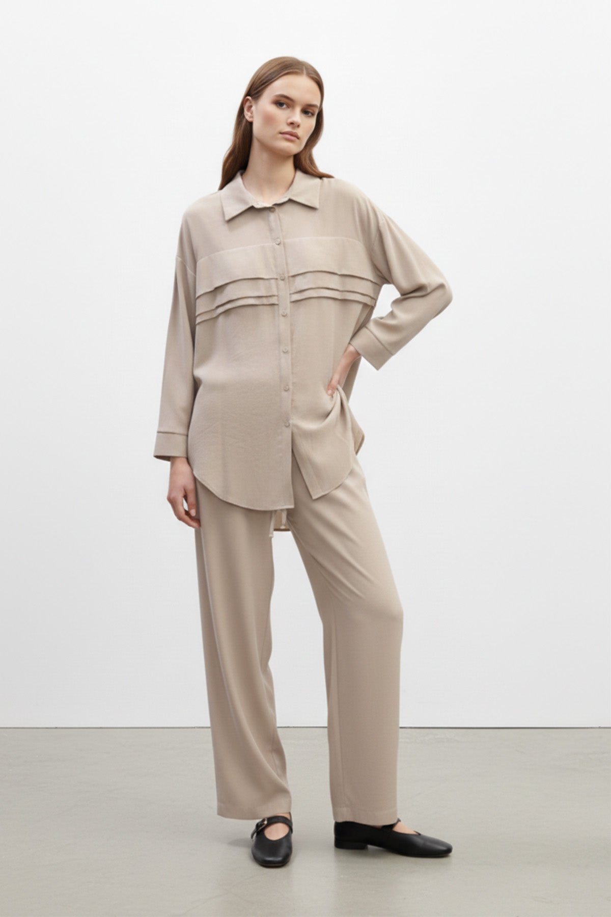 Kadın Düğmeli Rahat Fit Takım -14423