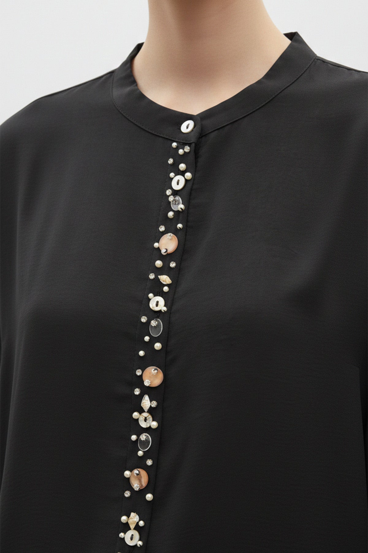 Kadın Taş Düğme Detaylı Bluz ve Uzun Etek Takım-14434