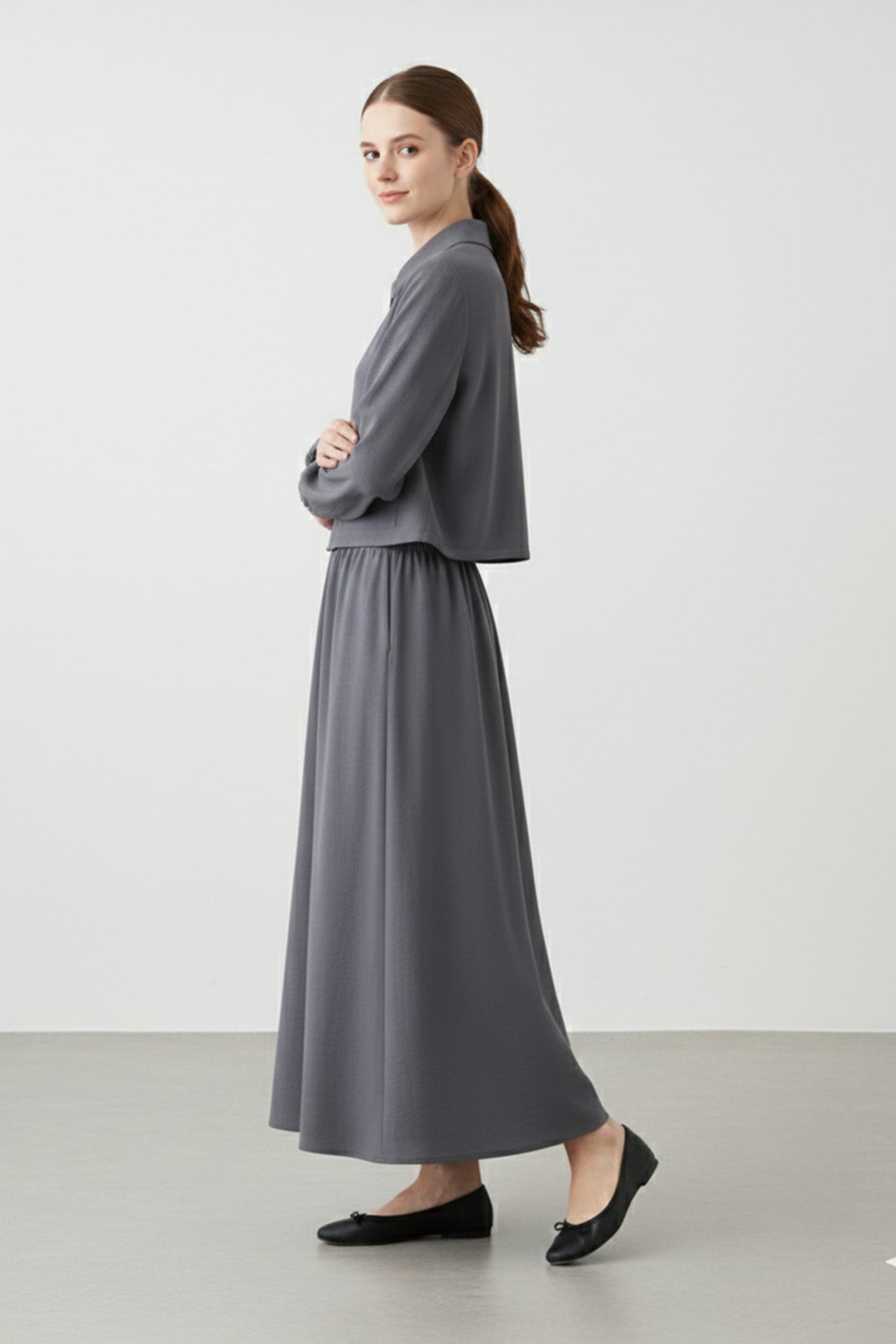 Fermuarlı Ceket ve Lastik Bel Etek Takımı – 14436