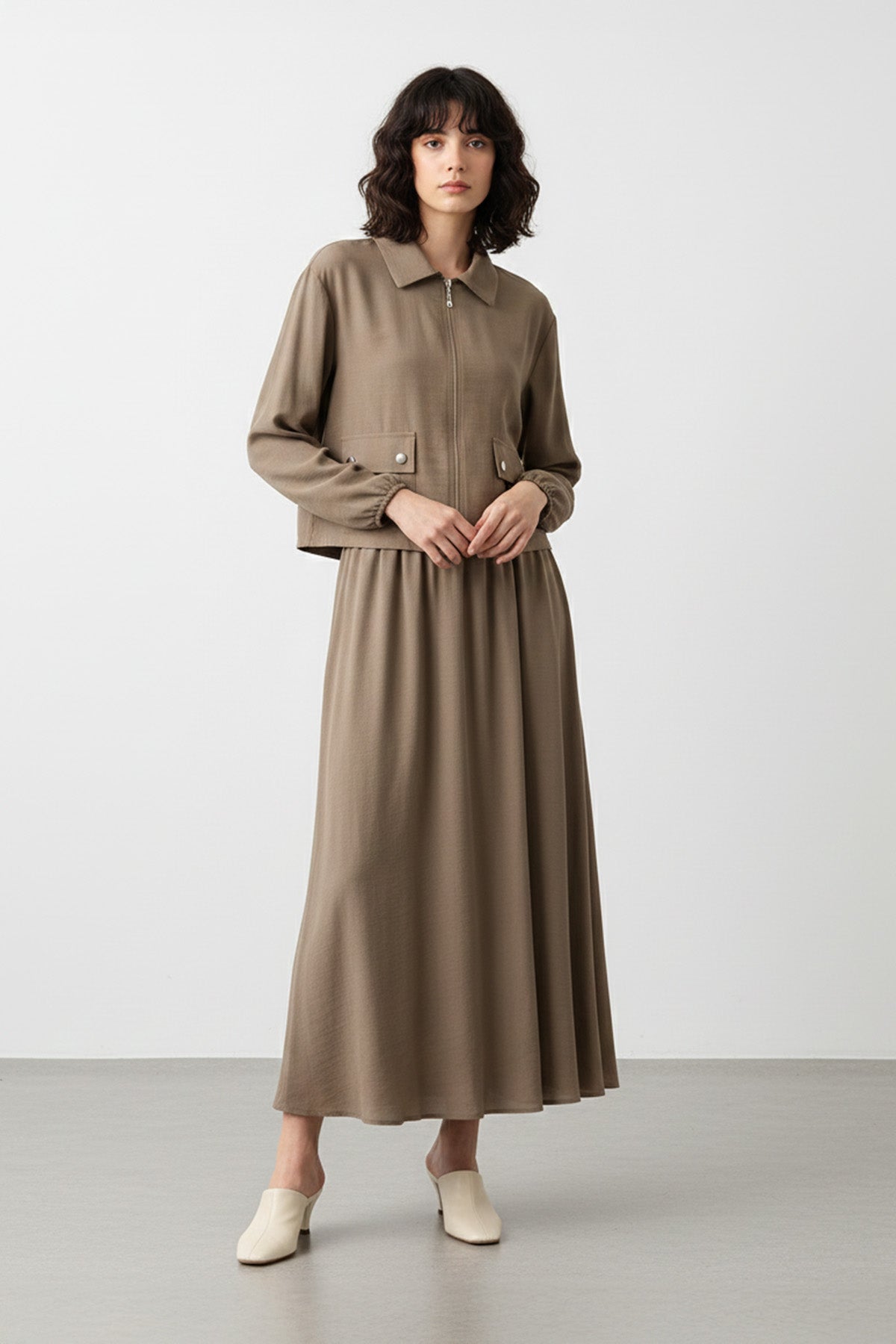 Fermuarlı Ceket ve Lastik Bel Etek Takımı – 14436