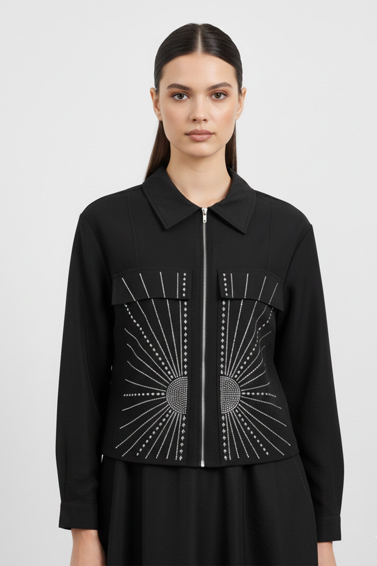 Kadın Fermuarlı Yaka Taş Detaylı İkili Takım-14437TKS