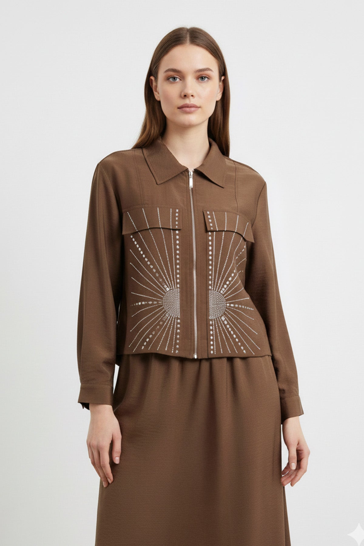 Kadın Fermuarlı Yaka Taş Detaylı İkili Takım-14437TKS