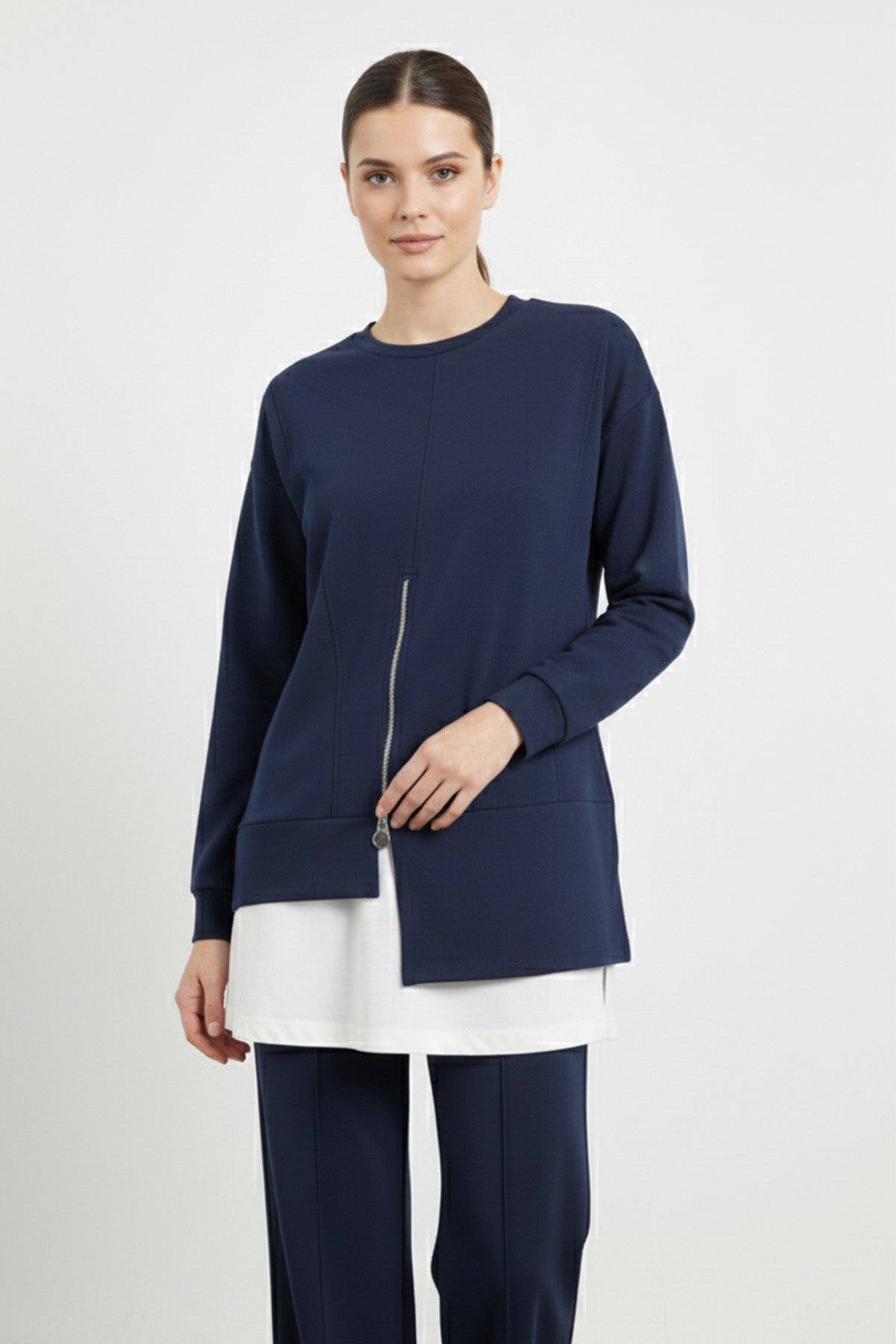 Kadın Fermuar Detaylı Tunik Pantolon Takımı-14438TKS