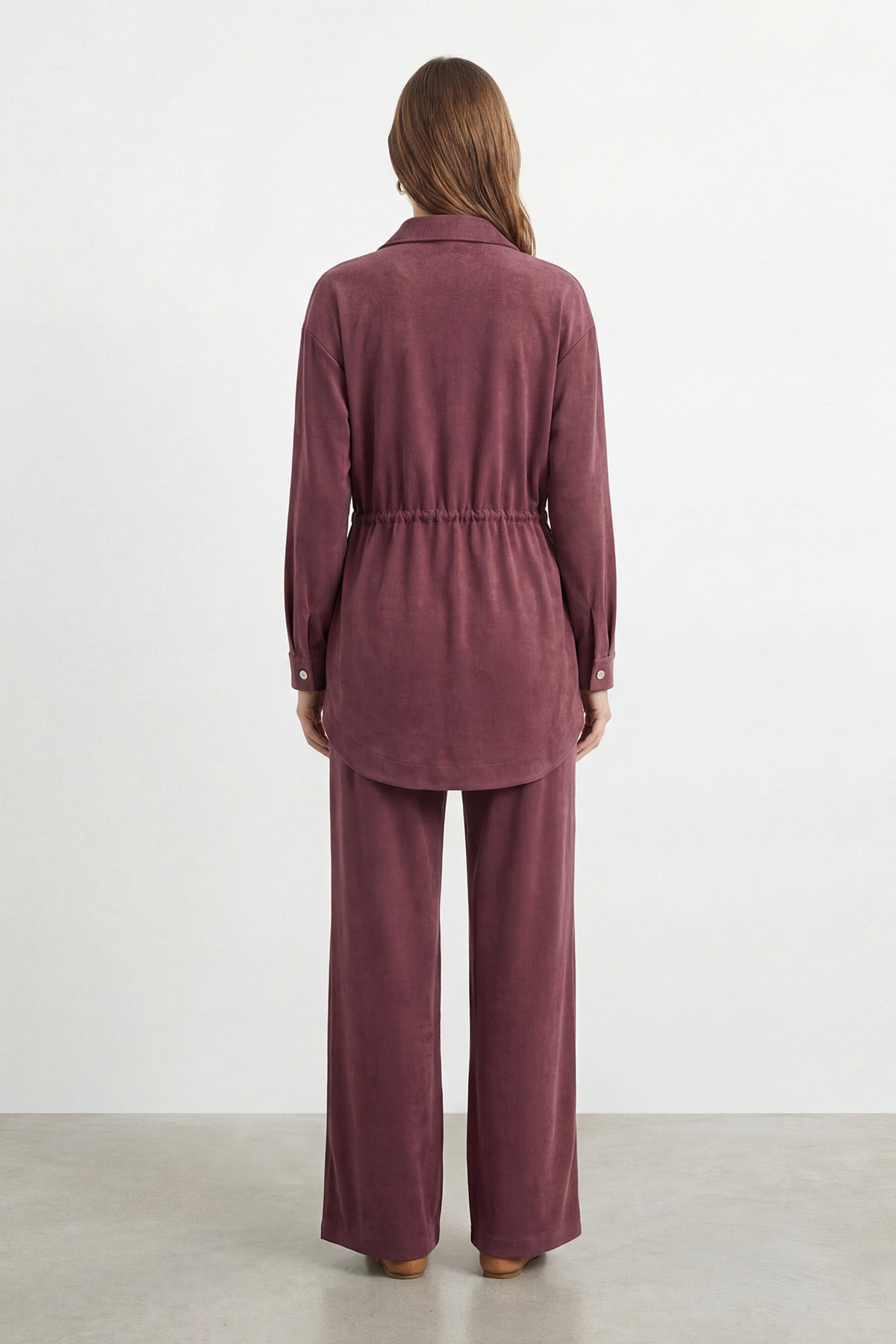Kadın Dik Yaka Çıtçıt Detaylı Belden Bağlamalı Tunik Pantolon Takım – 14443TKS