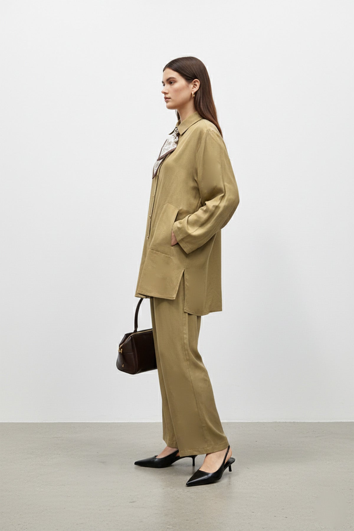 Kadın Şal Detaylı Düğmeli Rahat Kesim Takım – 14449TKS