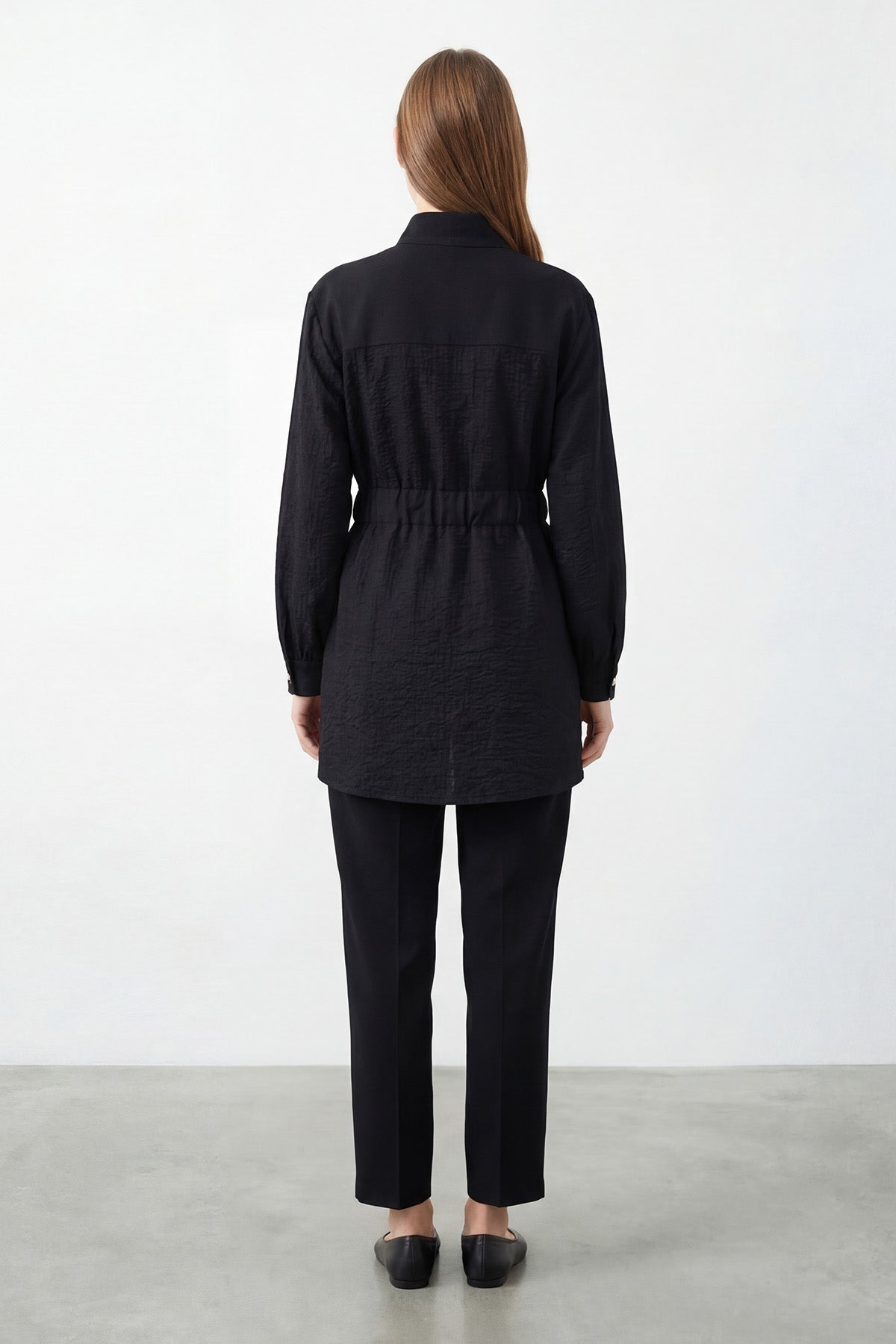 Kadın Hakim Yaka Kuşaklı Bambu Tunik Pantolon Takım – 14451TKS