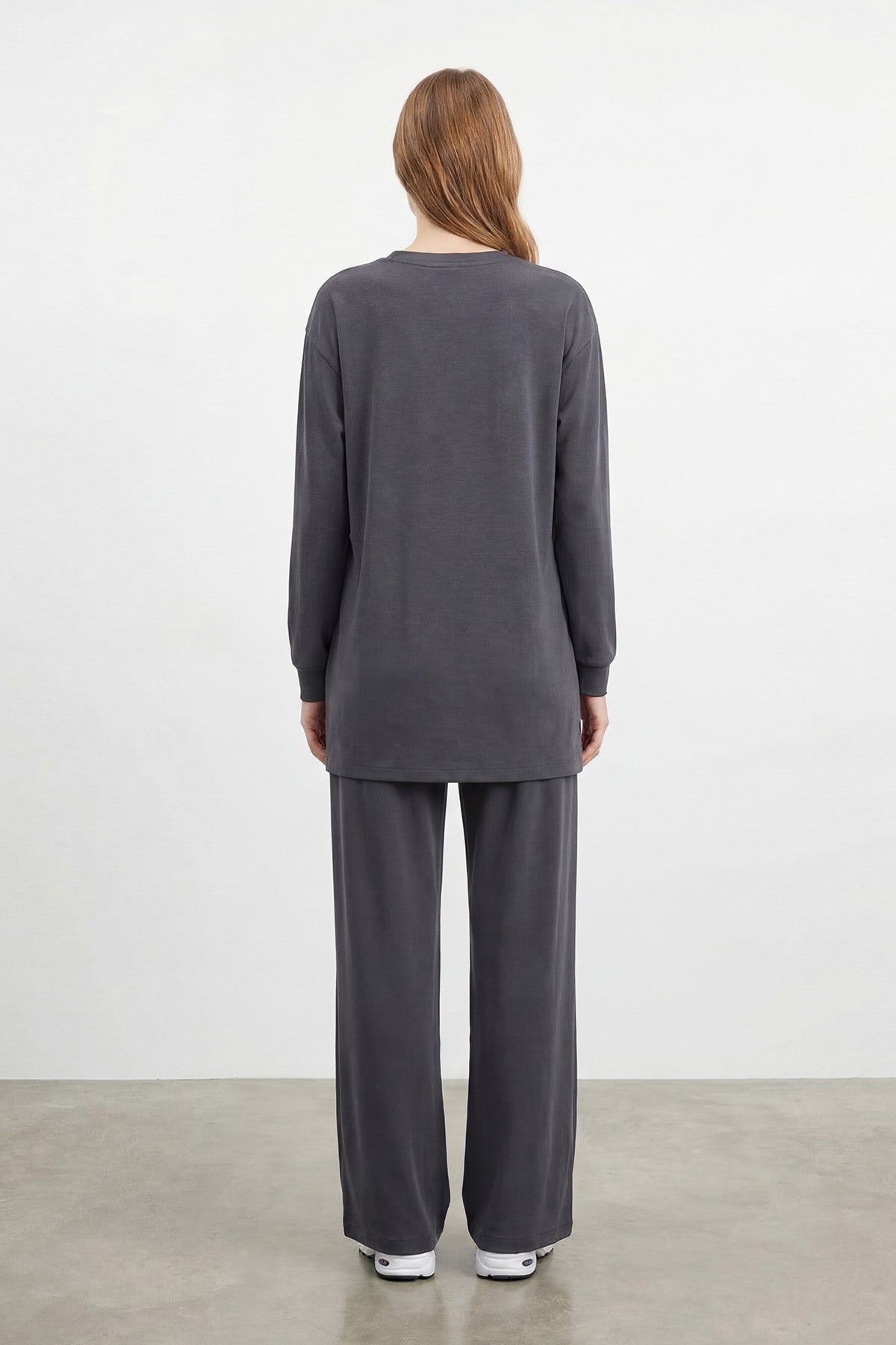 Kadın Yan Bağlama Detaylı Bisiklet Yaka Tunik Pantolon Takım – 14479TKS