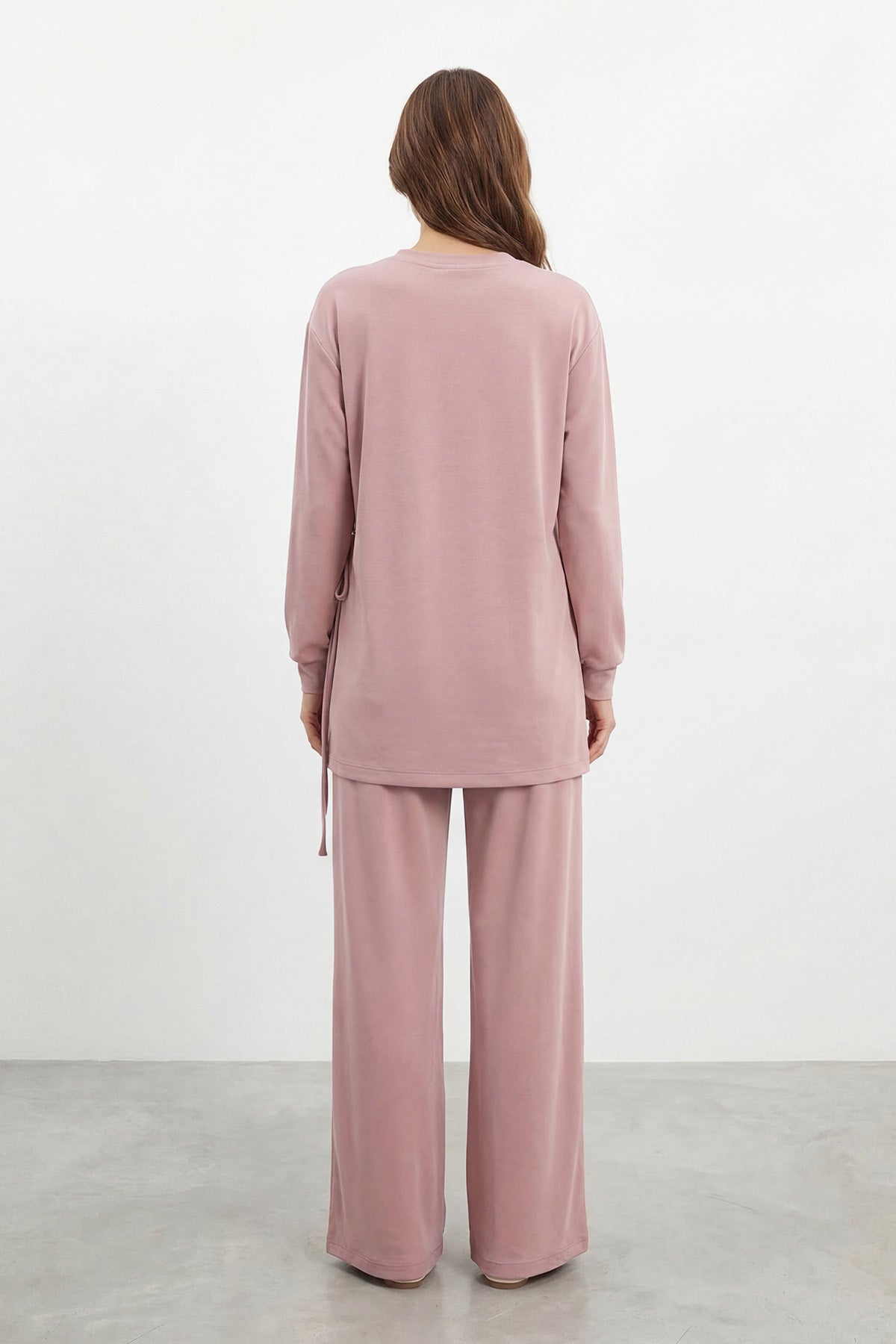 Kadın Yan Bağlama Detaylı Bisiklet Yaka Tunik Pantolon Takım – 14479TKS