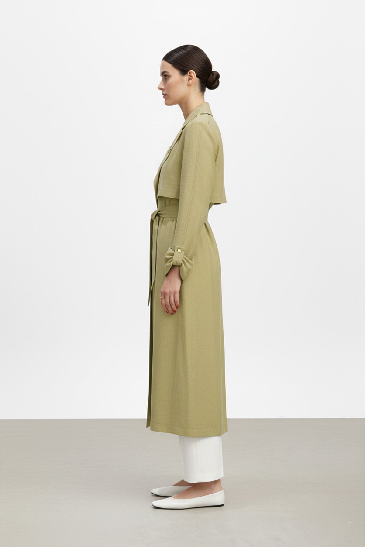 Kadın Broş Detaylı Kemerli Midi Boy Trençkot-15250TRC