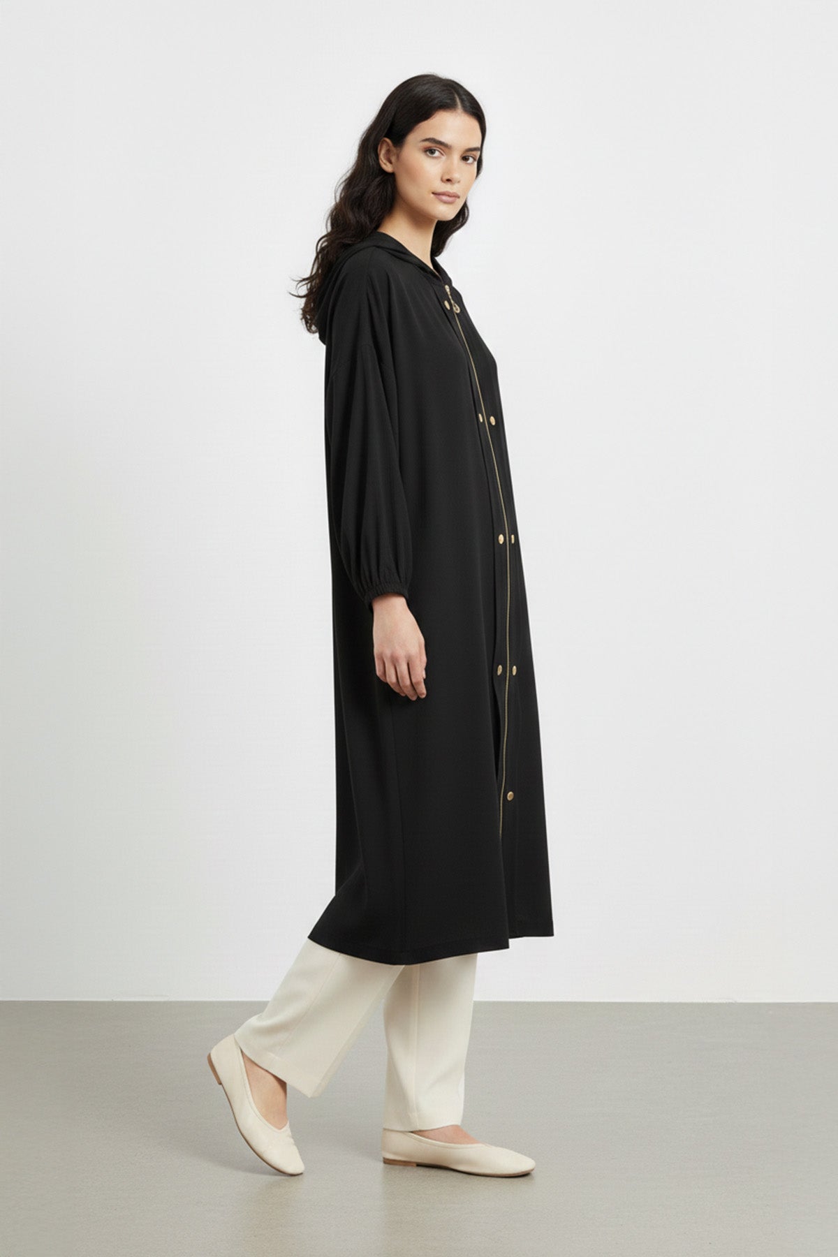 Kapüşonlu Fermuarlı uzun Kadın Kap-15251