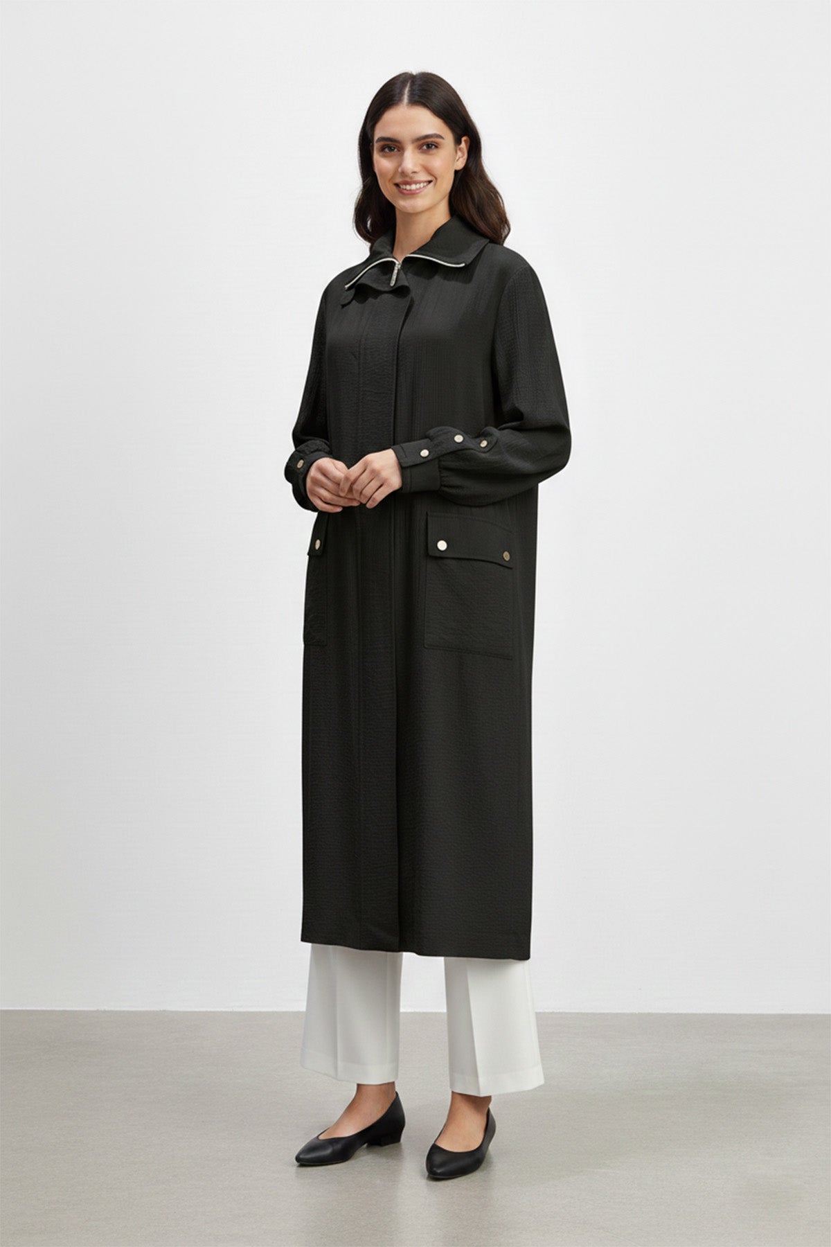 Biyeli Yaka Cepli Uzun Kap-15256