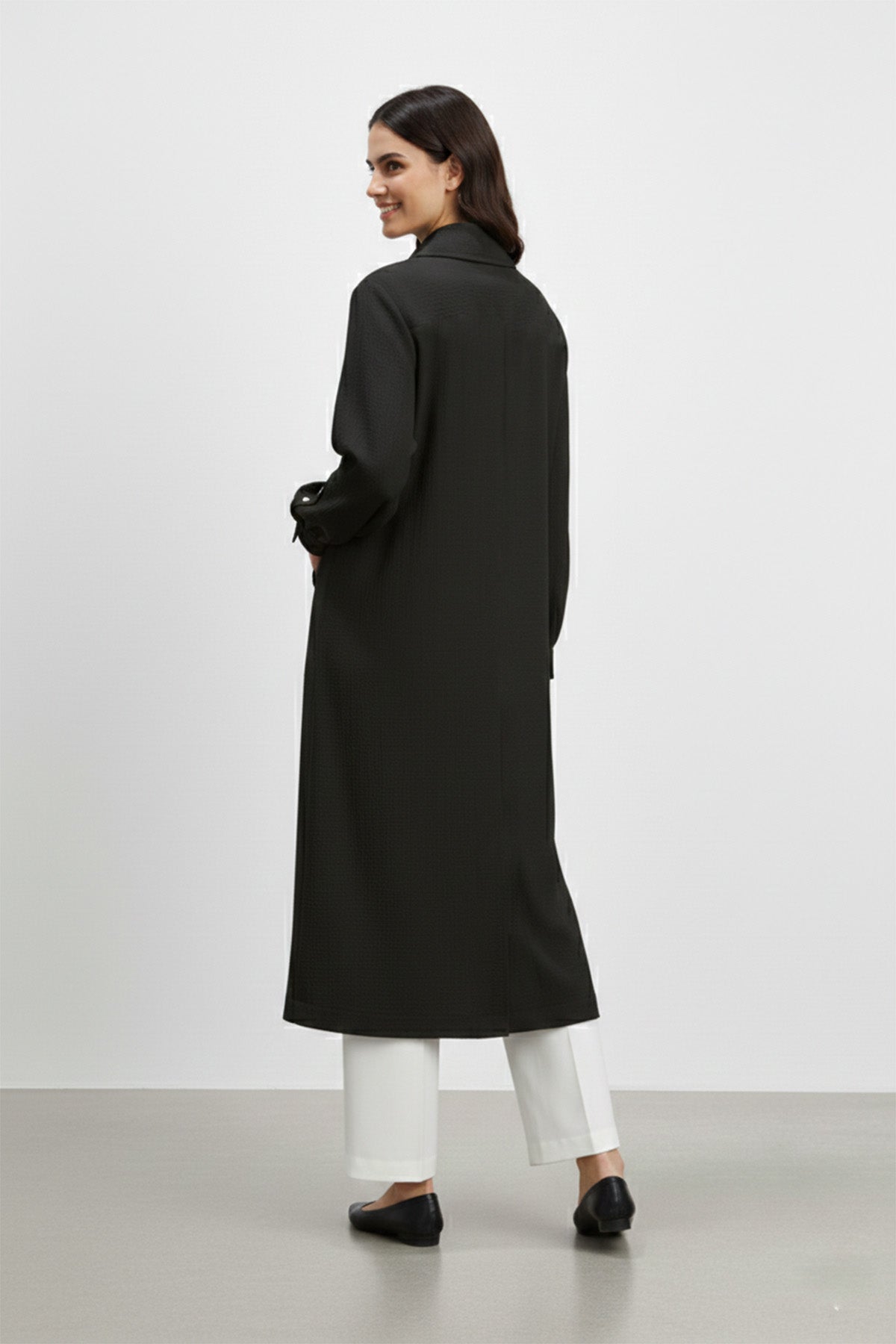 Biyeli Yaka Cepli Uzun Kap-15256