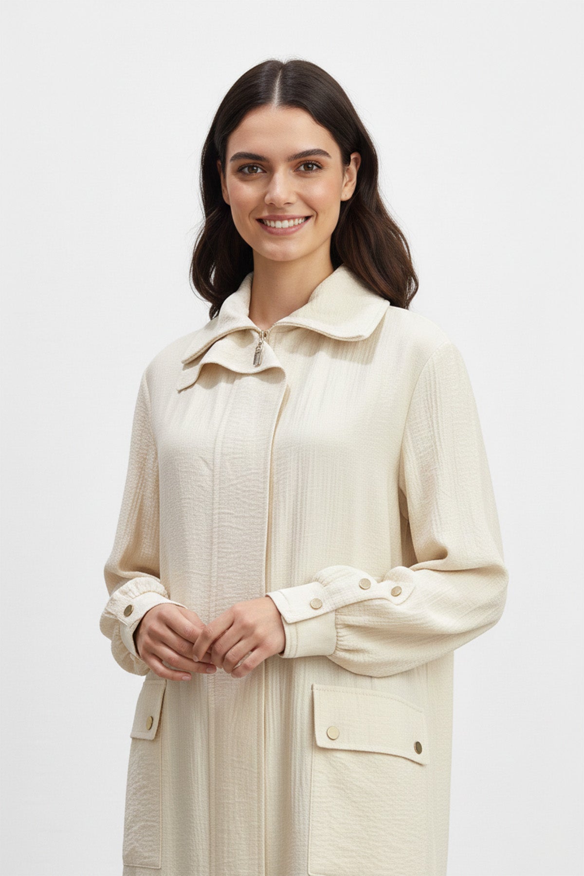 Biyeli Yaka Cepli Uzun Kap-15256