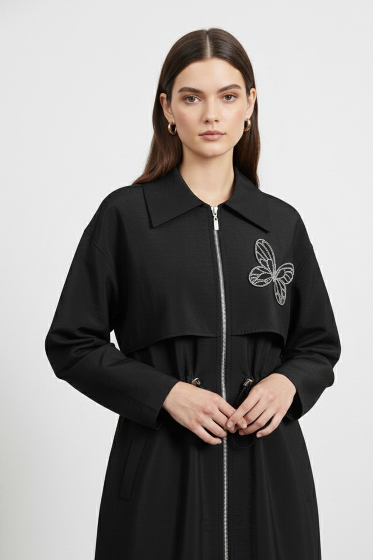 Kadın Fermuarlı Bel Büzgülü Uzun kap-15257