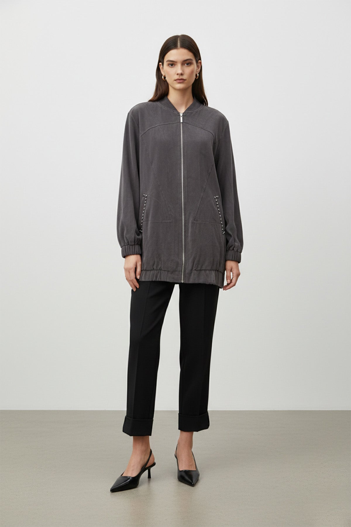 Kadın Cep Detaylı Fermuarlı Süet Ceket - 15258CKT