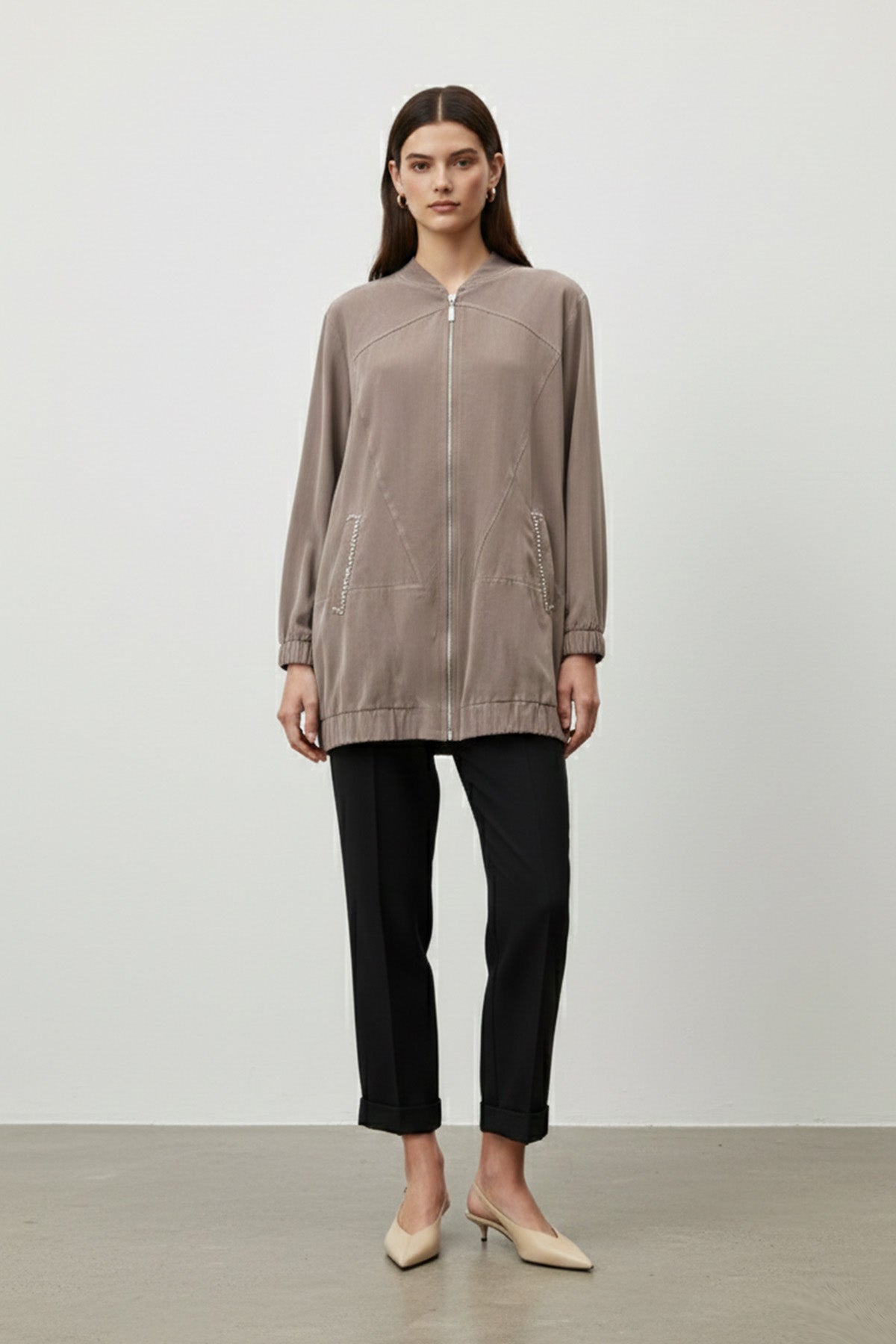 Kadın Cep Detaylı Fermuarlı Süet Ceket - 15258CKT