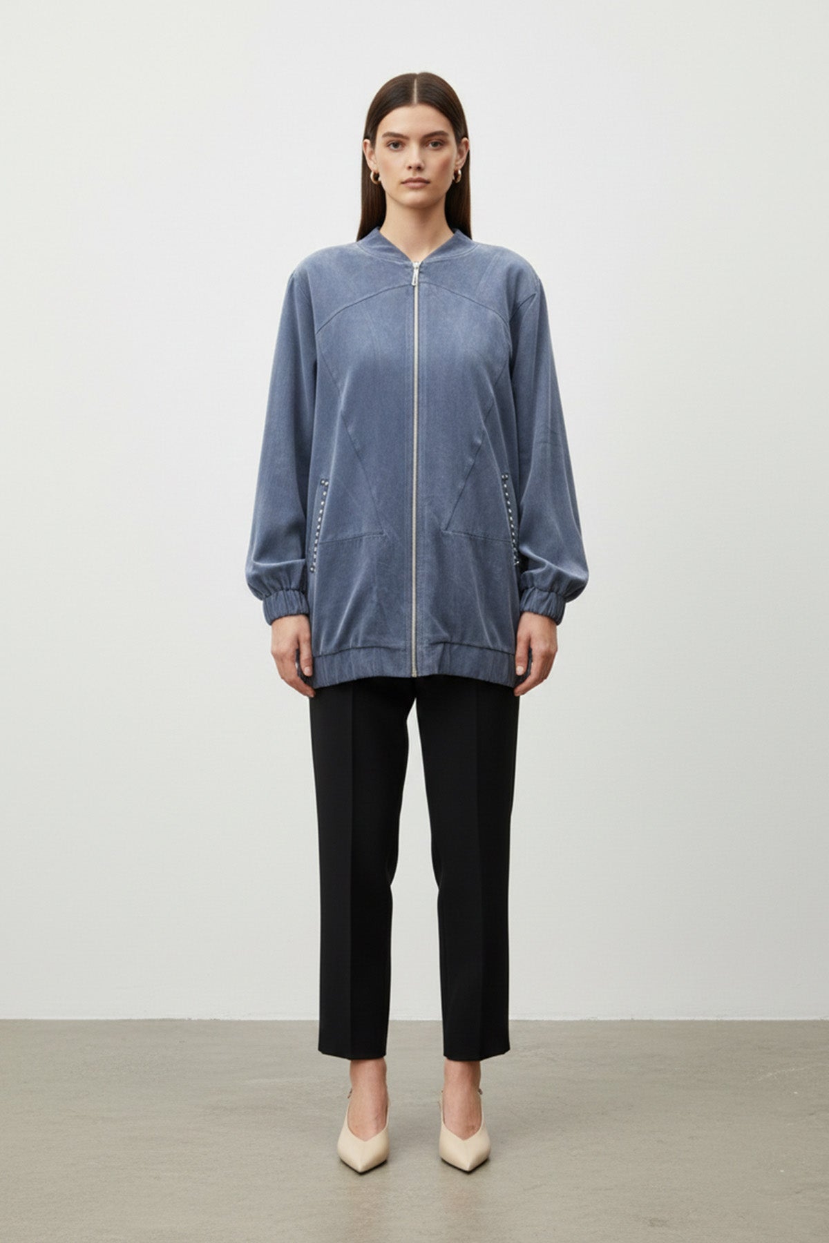 Kadın Cep Detaylı Fermuarlı Süet Ceket - 15258CKT