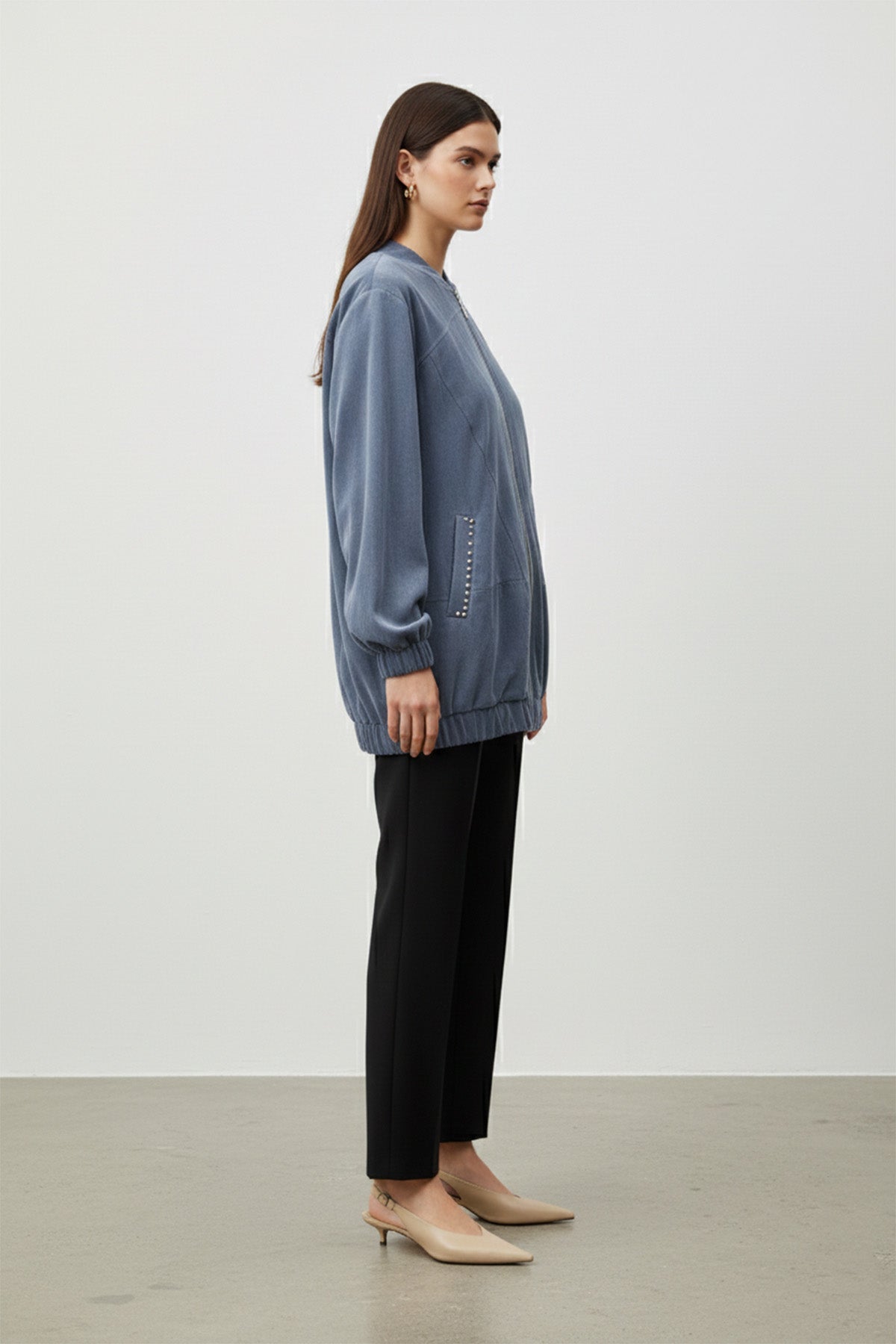 Kadın Cep Detaylı Fermuarlı Süet Ceket - 15258CKT