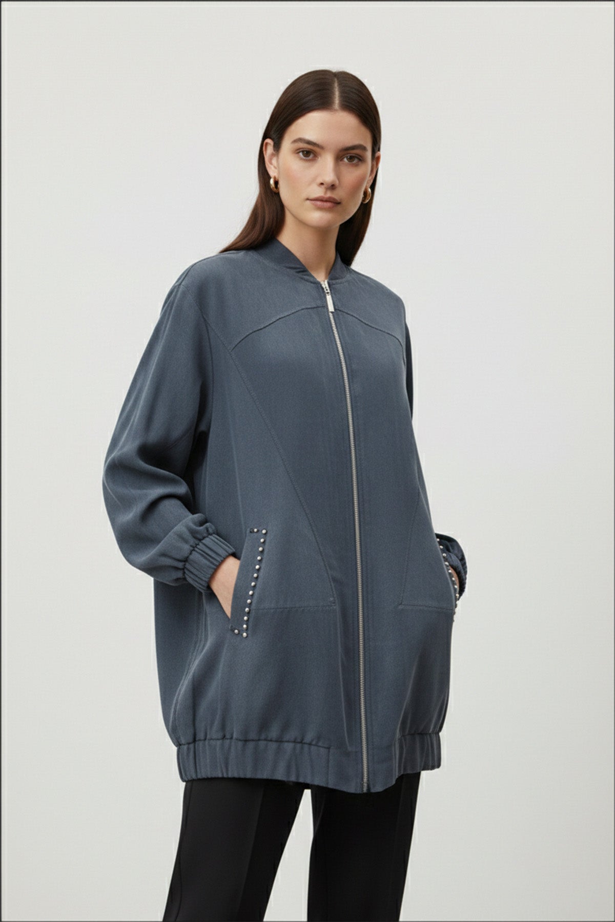 Kadın Cep Detaylı Fermuarlı Süet Ceket - 15258CKT