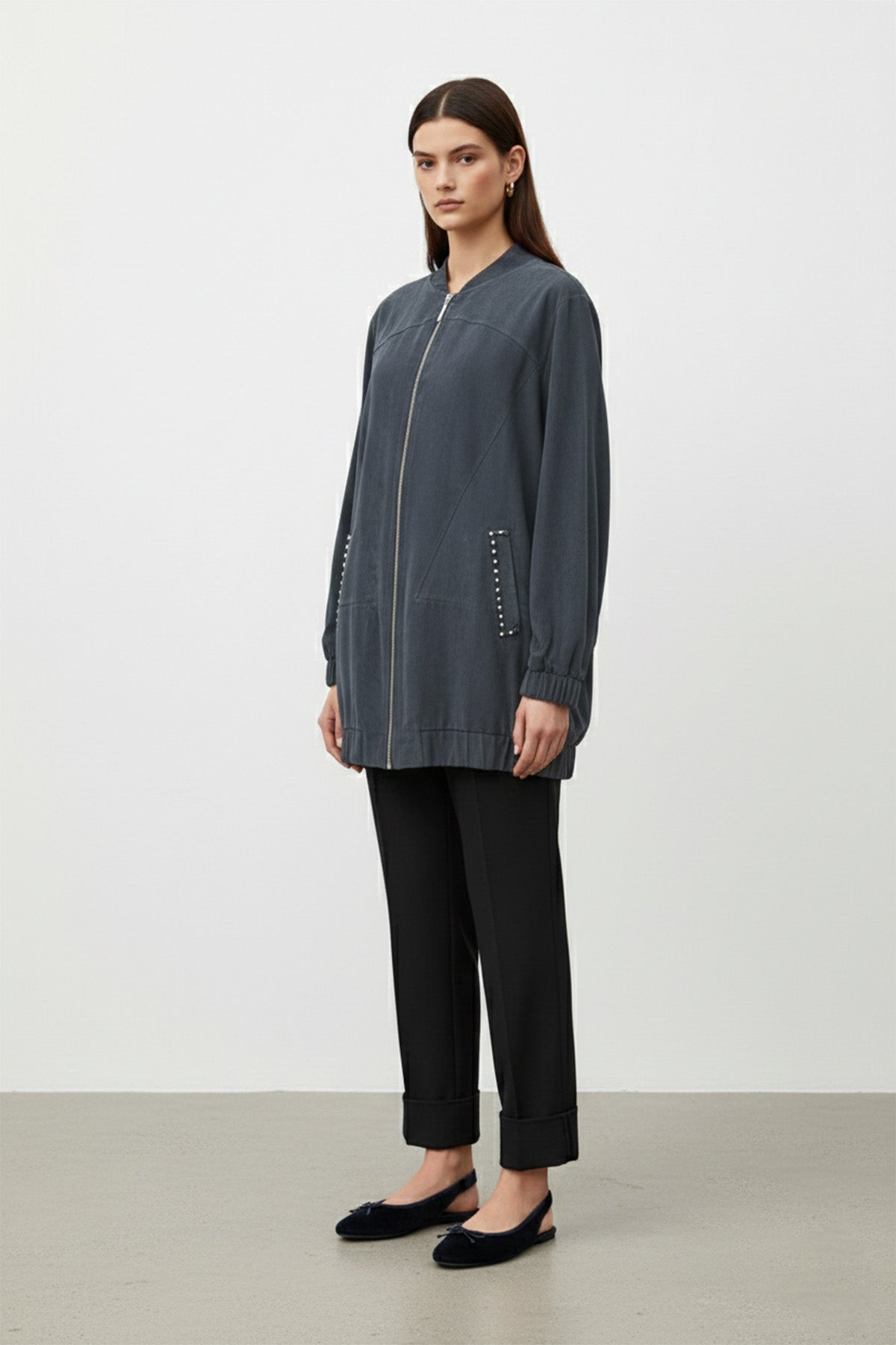 Kadın Cep Detaylı Fermuarlı Süet Ceket - 15258CKT