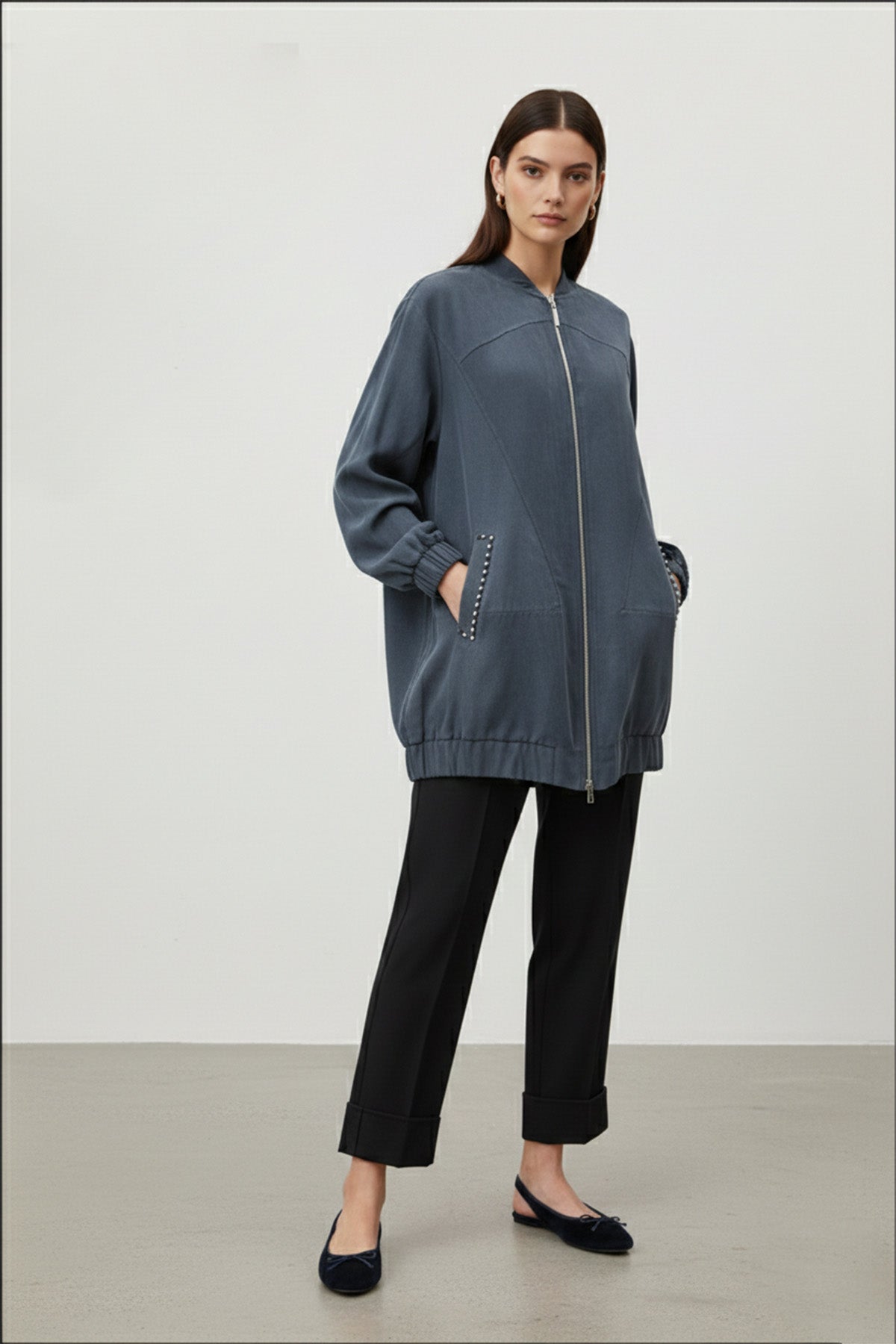 Kadın Cep Detaylı Fermuarlı Süet Ceket - 15258CKT