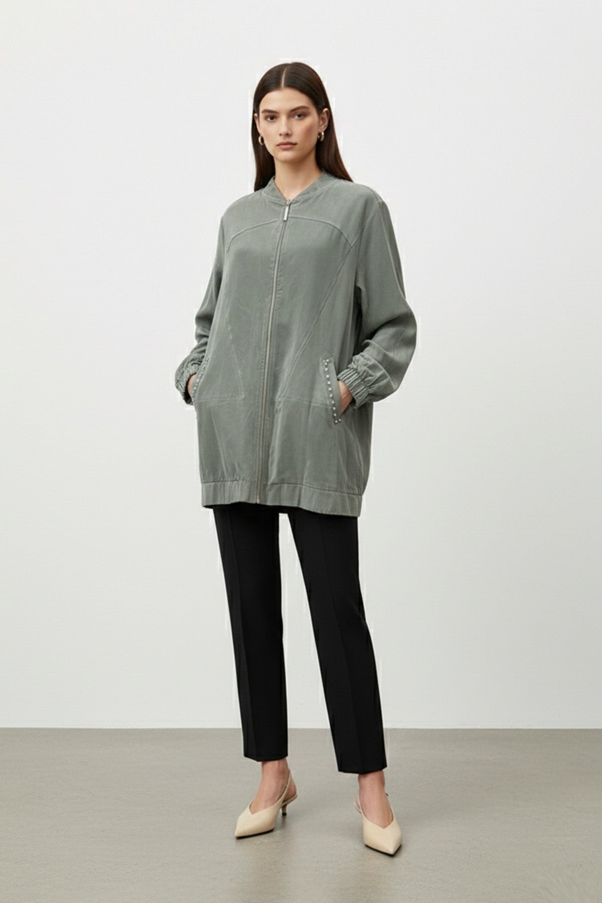 Kadın Cep Detaylı Fermuarlı Süet Ceket - 15258CKT