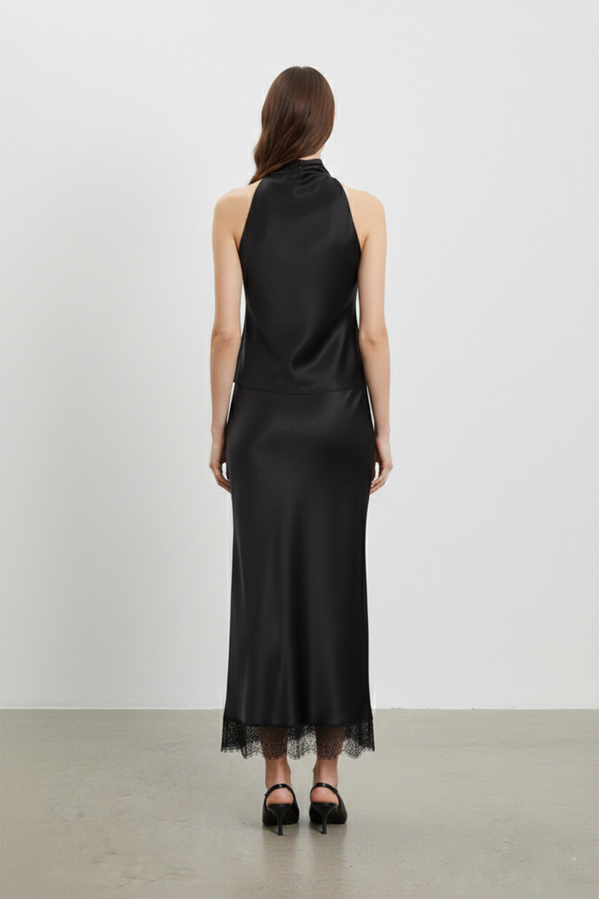 Saten Dantel Detaylı Uzun Etek-20729