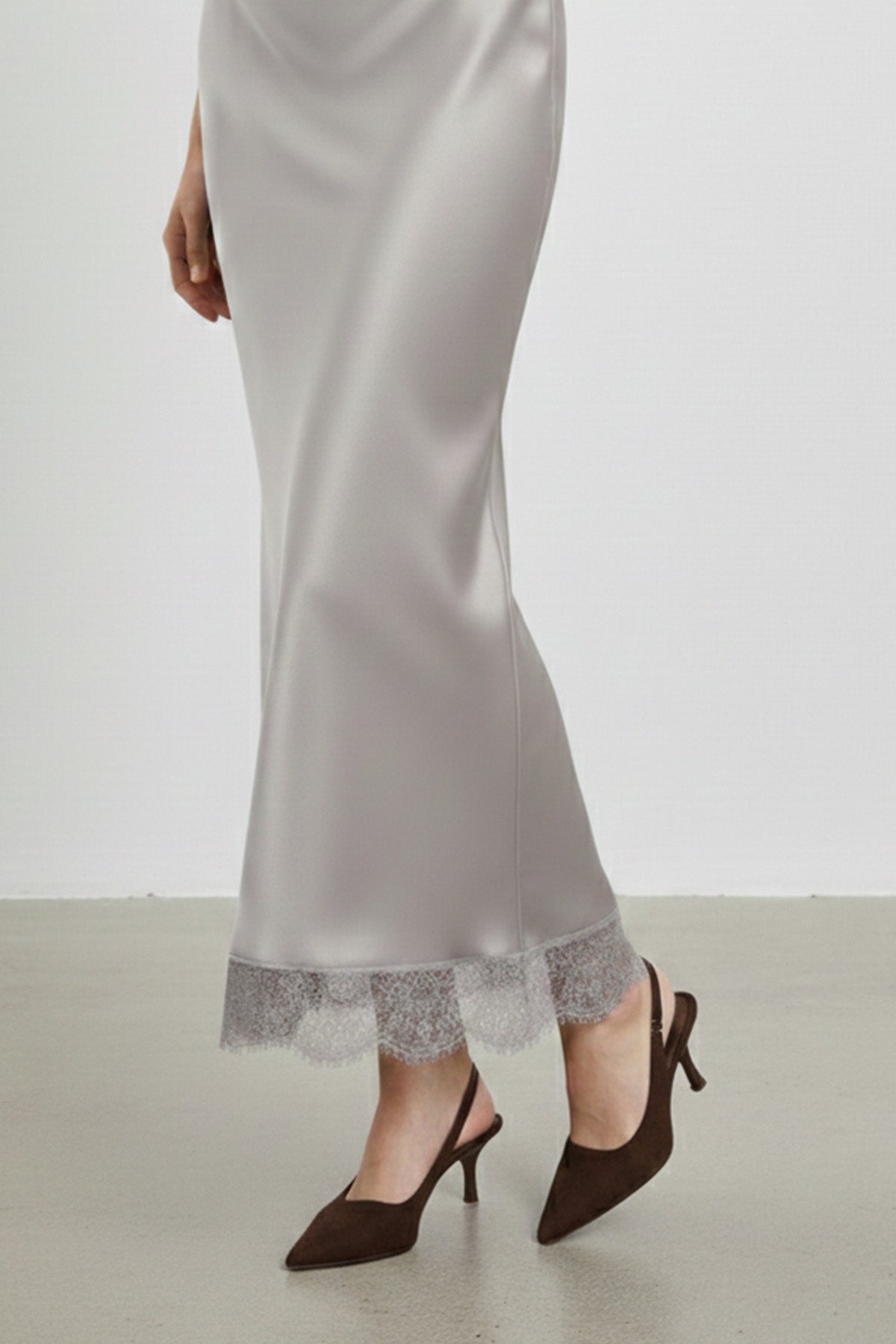 Saten Dantel Detaylı Uzun Etek-20729