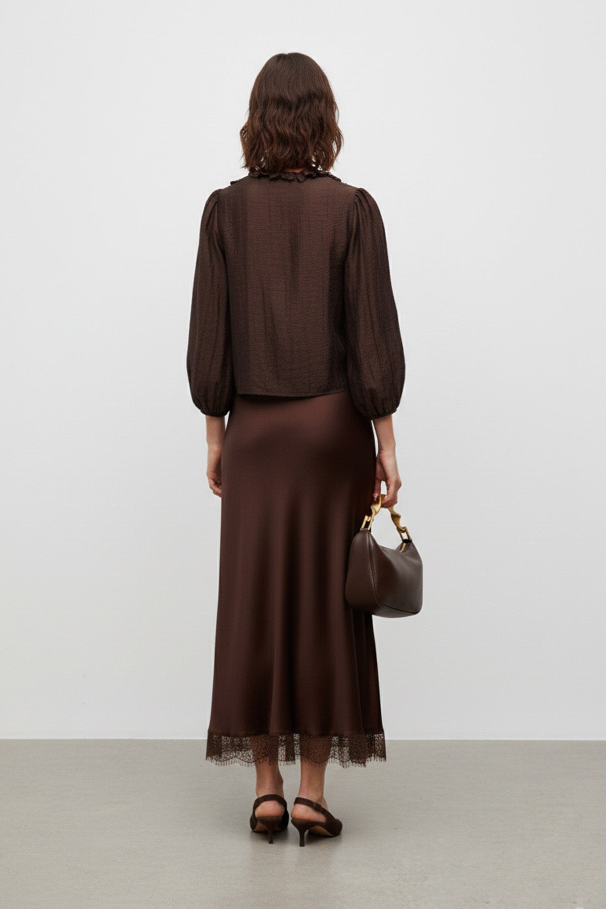 Saten Dantel Detaylı Uzun Etek-20729