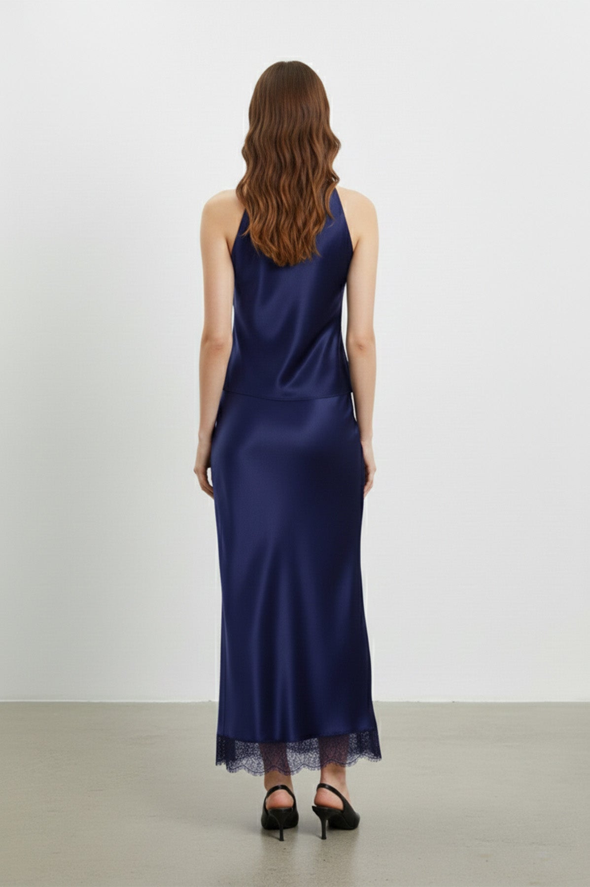 Saten Dantel Detaylı Uzun Etek-20729