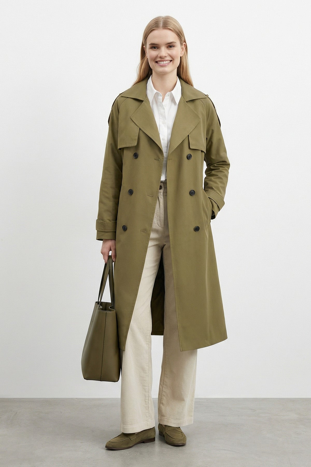 Kruvaze Kuşaklı Uzun Trençkot-20737