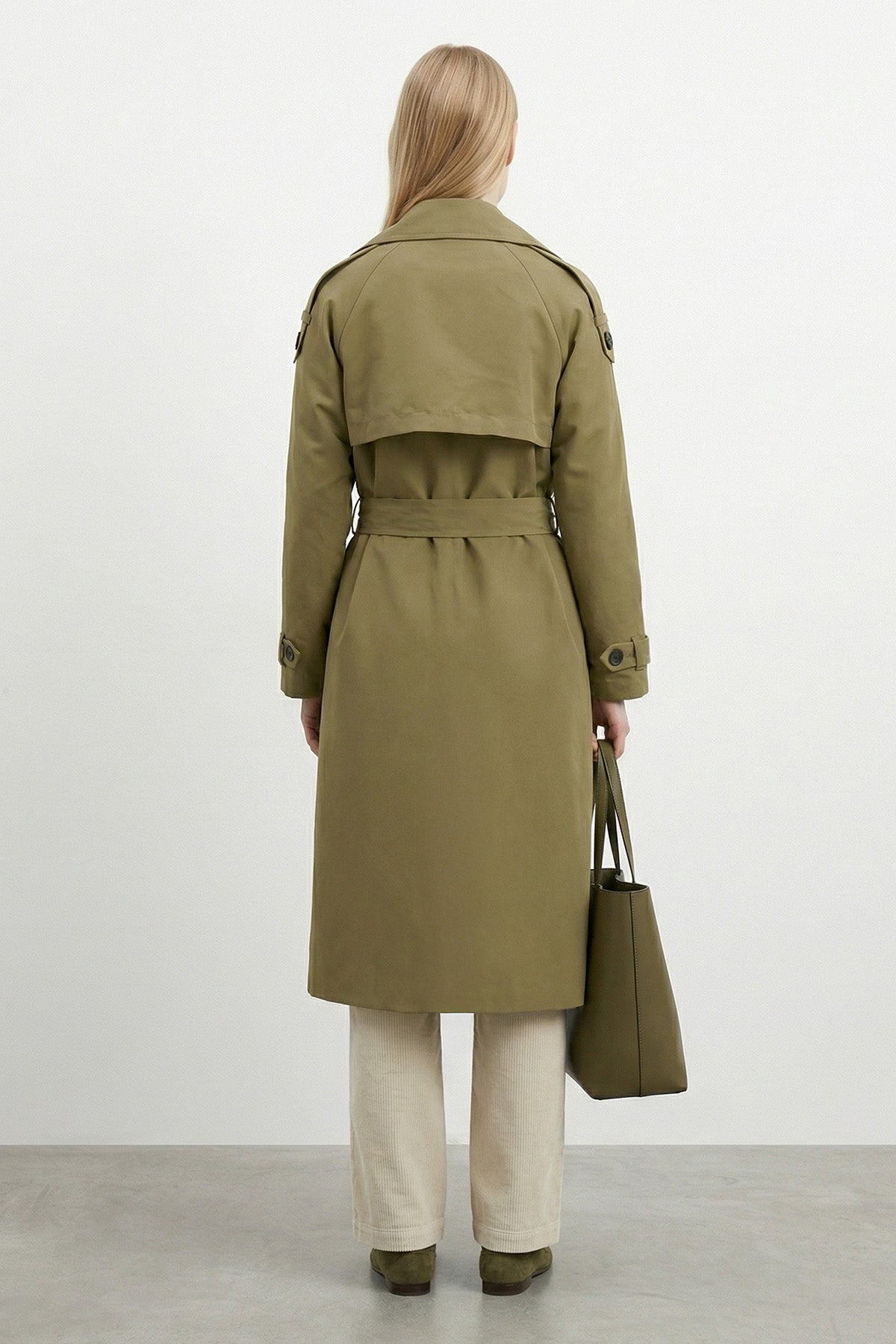 Kruvaze Kuşaklı Uzun Trençkot-20737