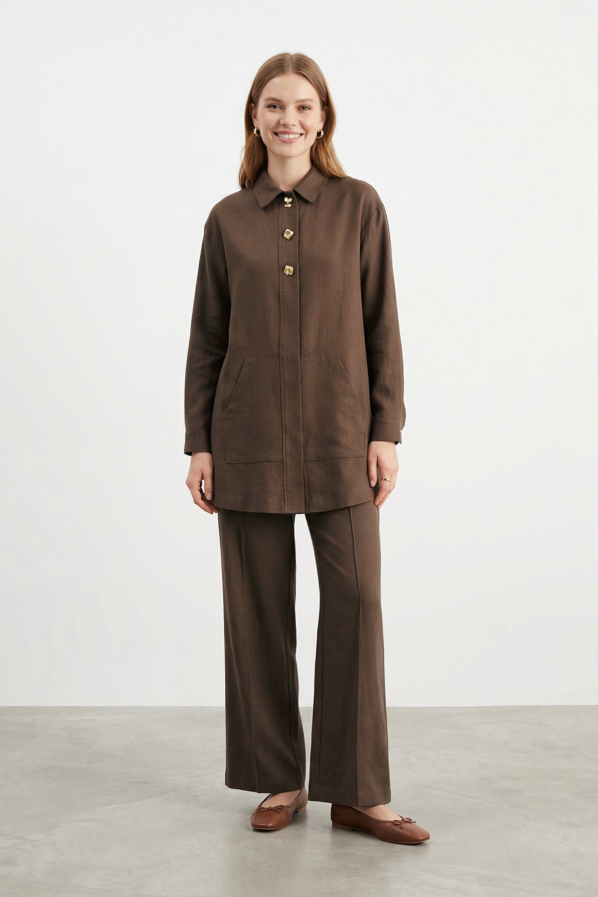 Kadın %100 Pamuklu Rahat Kesim Pantolon Takım - 20741TKS