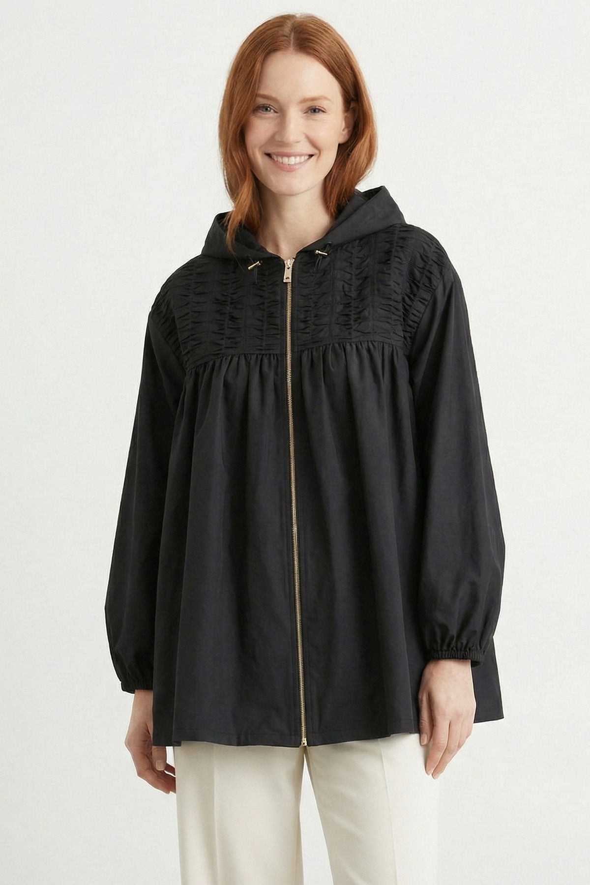 Kadın Kapüşonlu Ön Fermuarlı Mevsimlik Ceket – 32458CKT