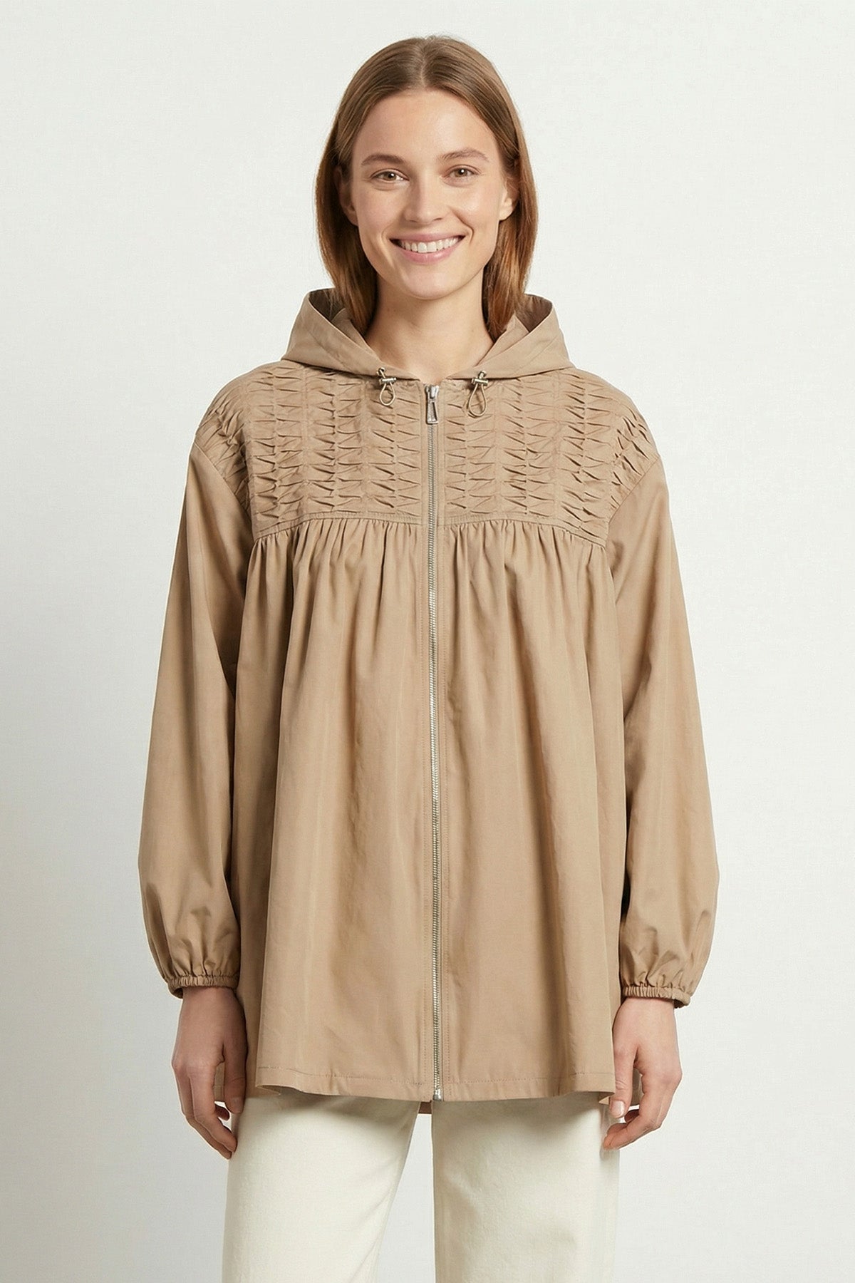 Kadın Kapüşonlu Ön Fermuarlı Mevsimlik Ceket – 32458CKT