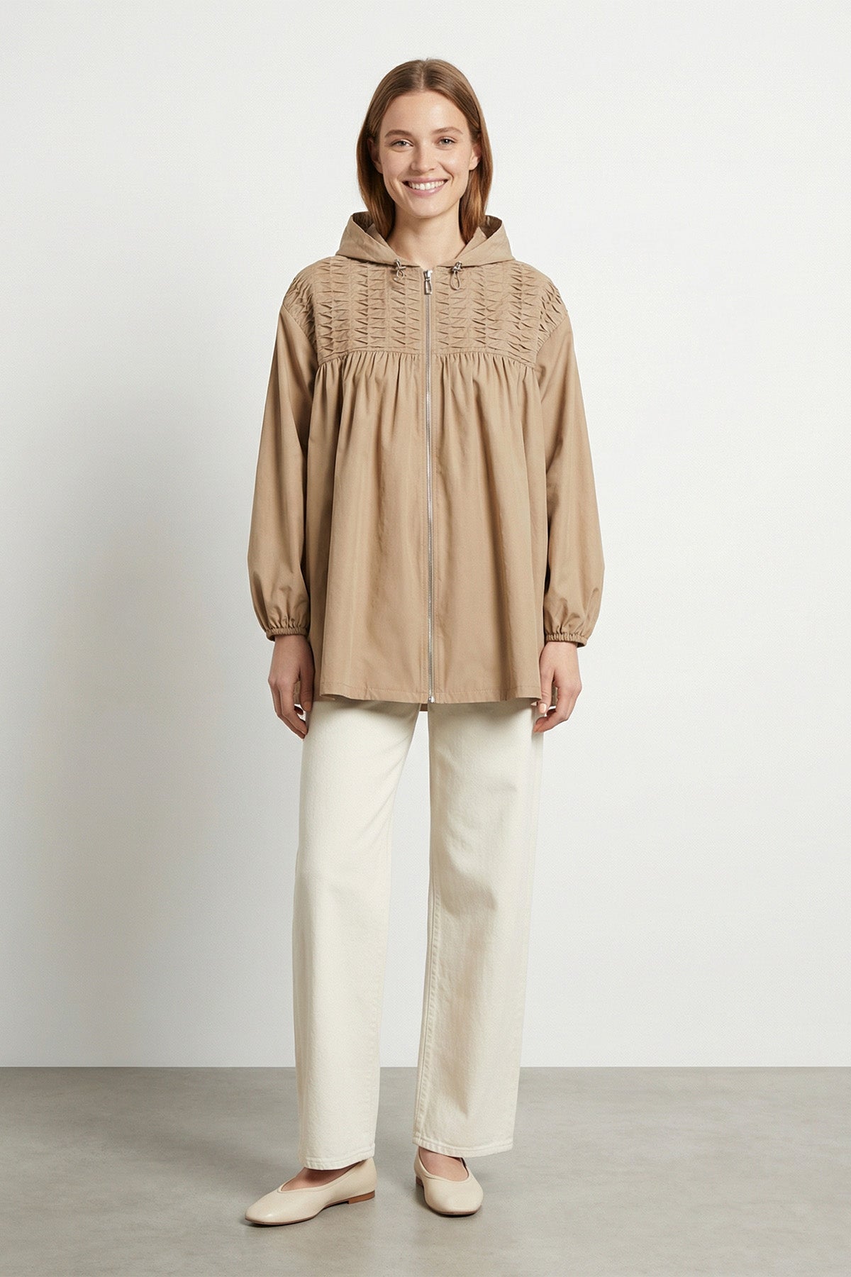 Kadın Kapüşonlu Ön Fermuarlı Mevsimlik Ceket – 32458CKT