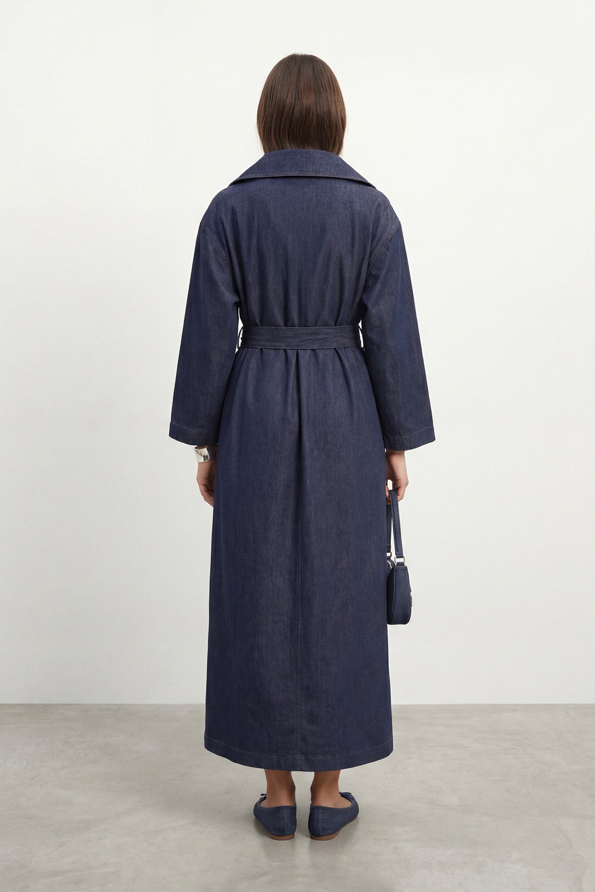 Kadın Dik Yaka Fermuarlı Belden Bağlamalı Kot Elbise – 32475ELB