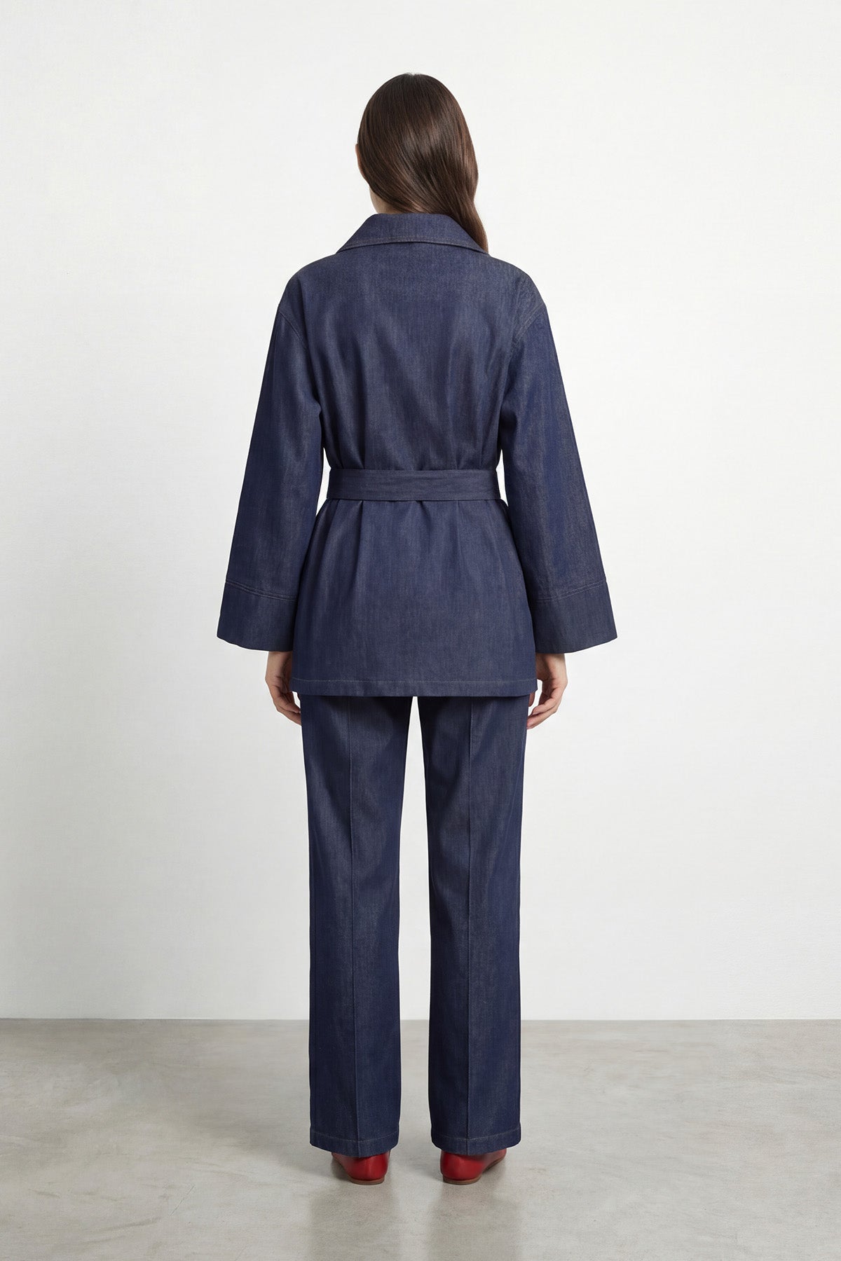 Kadın Dik Yaka Fermuarlı Kot Tunik Pantolon Takım – 32478TKS