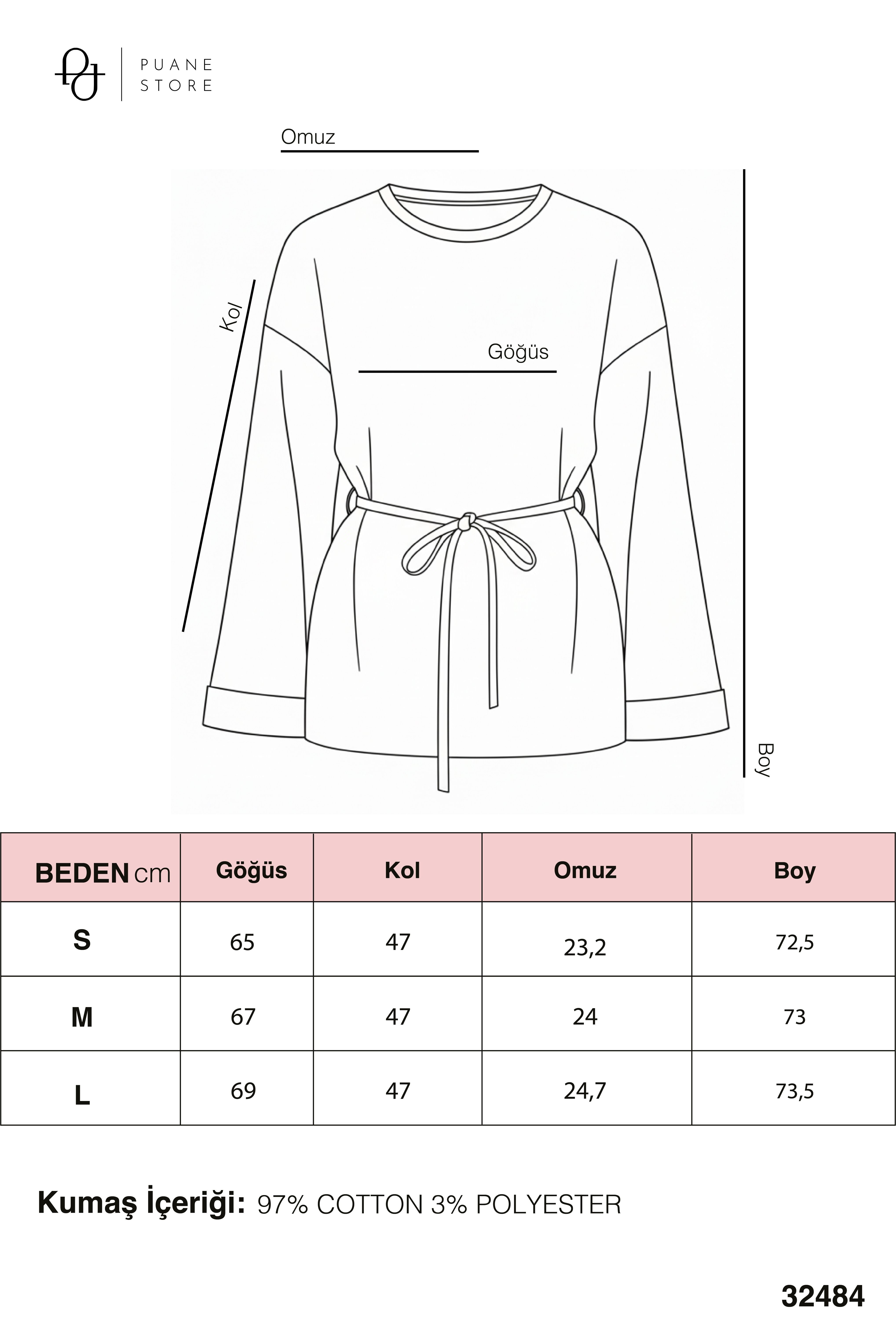 Kadın Uzun Kollu Çizgili Belden Bağlamalı Rahat Kesim Tunik-32484TUN