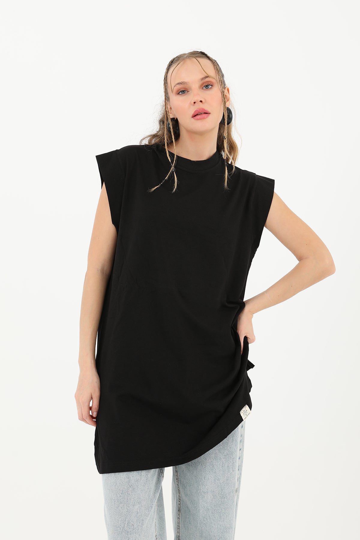 Kadın Basic Kolsuz T-shirt - 30725TUN