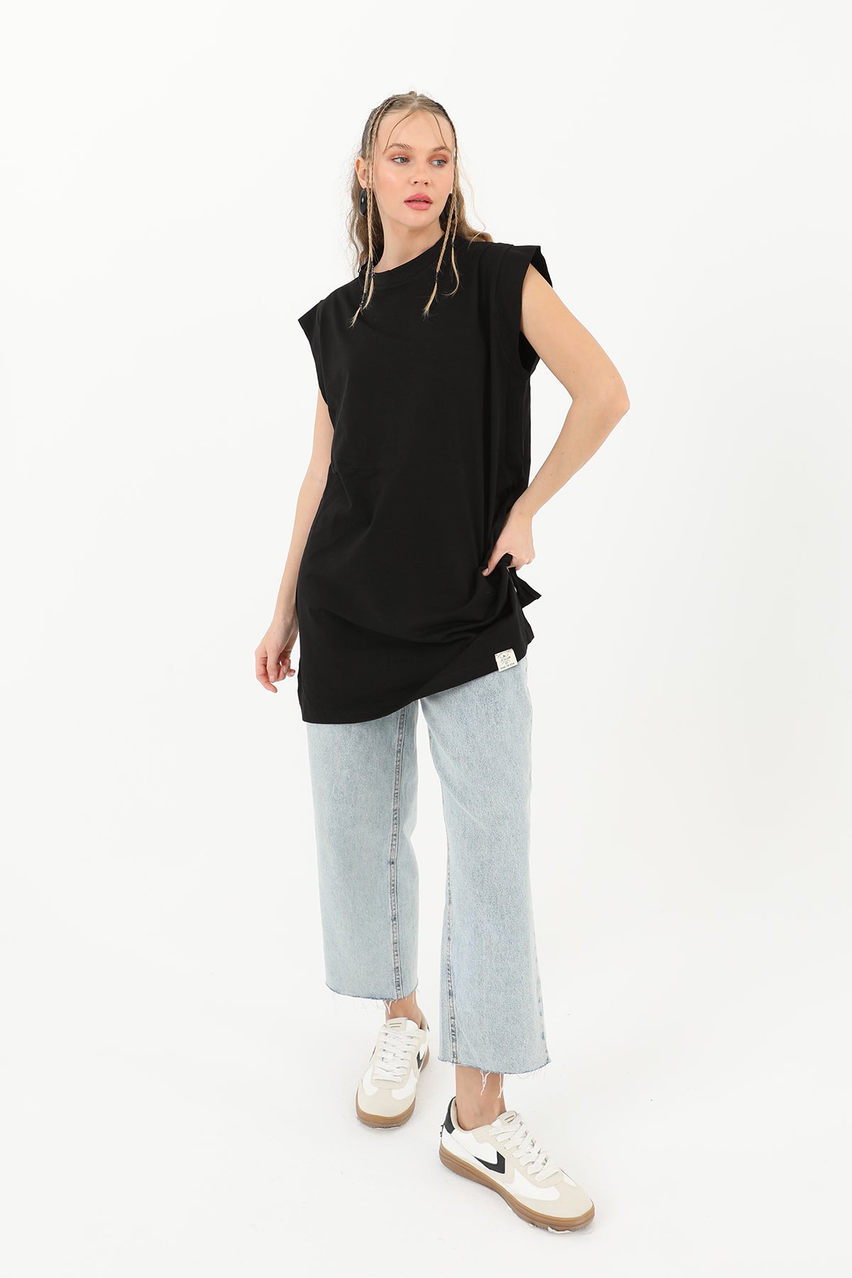 Kadın Basic Kolsuz T-shirt - 30725TUN