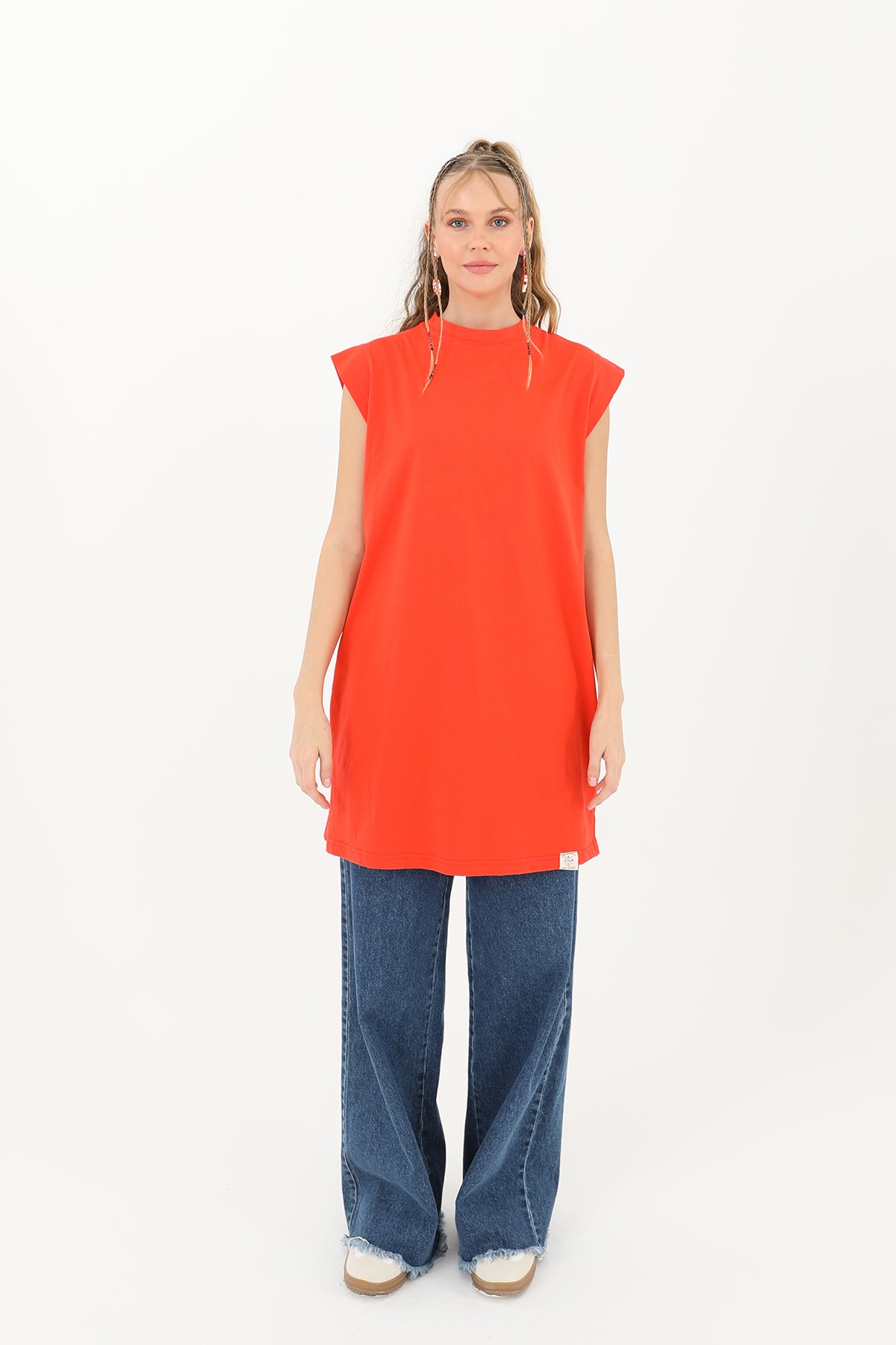 Kadın Basic Kolsuz T-shirt - 30725TUN