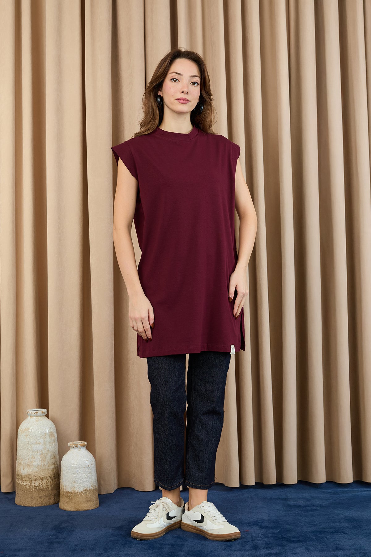 Kadın Basic Kolsuz T-shirt - 30725TUN