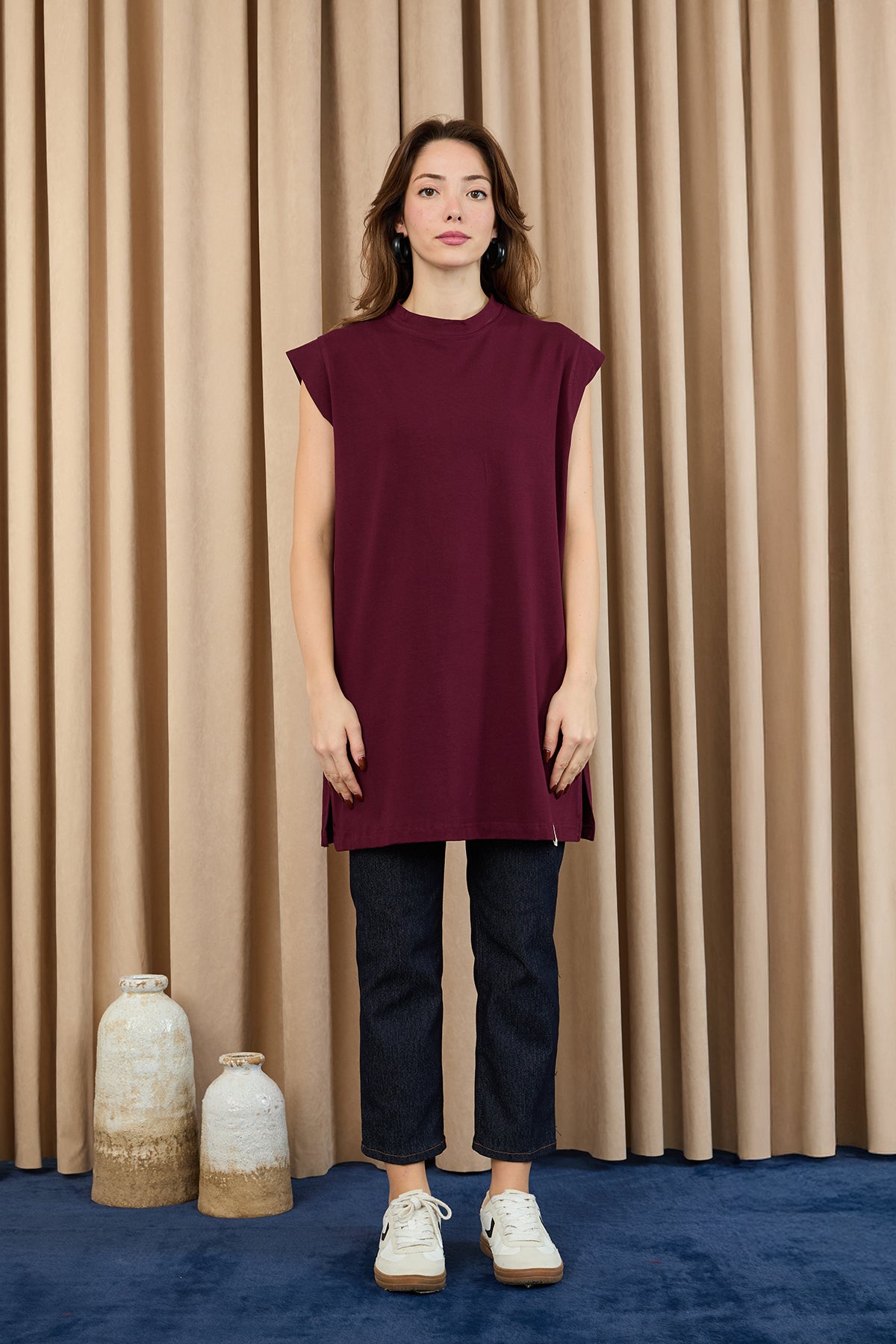 Kadın Basic Kolsuz T-shirt - 30725TUN