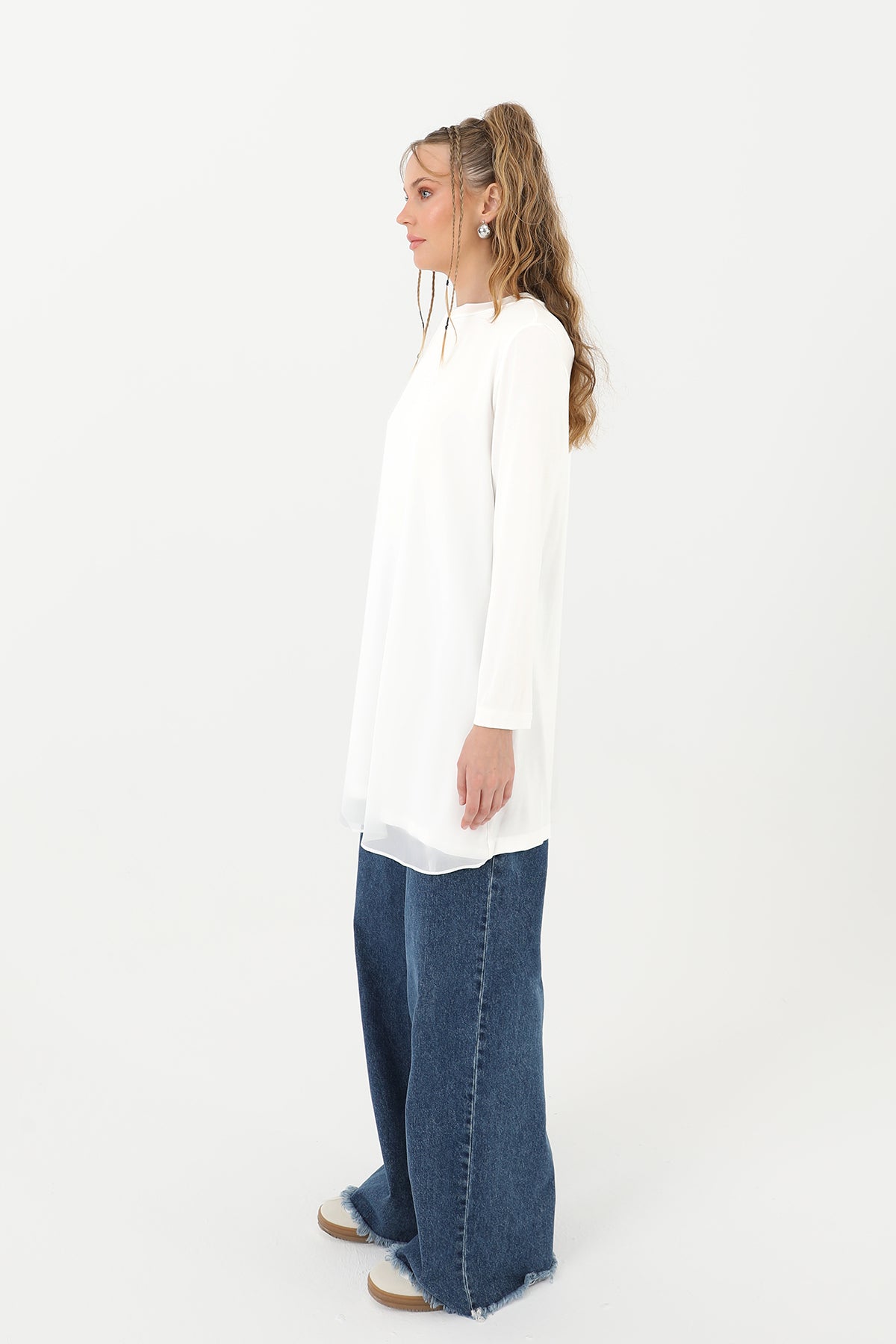 Kadın Balıkçı Yaka Tül Detaylı Bluz - 10269TUN