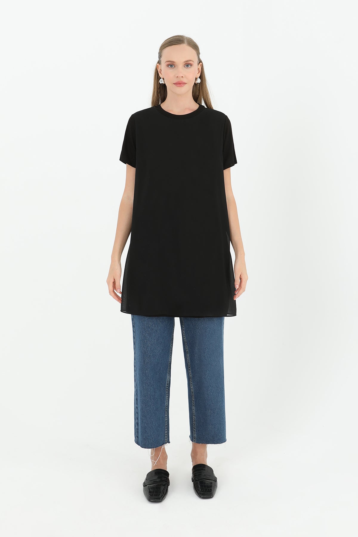 Kadın Basic Uzun T-Shirt -10271TUN