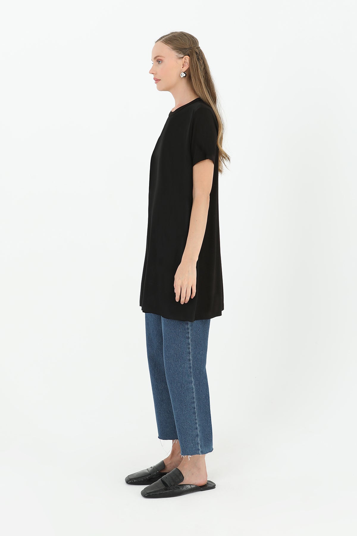Kadın Basic Uzun T-Shirt -10271TUN