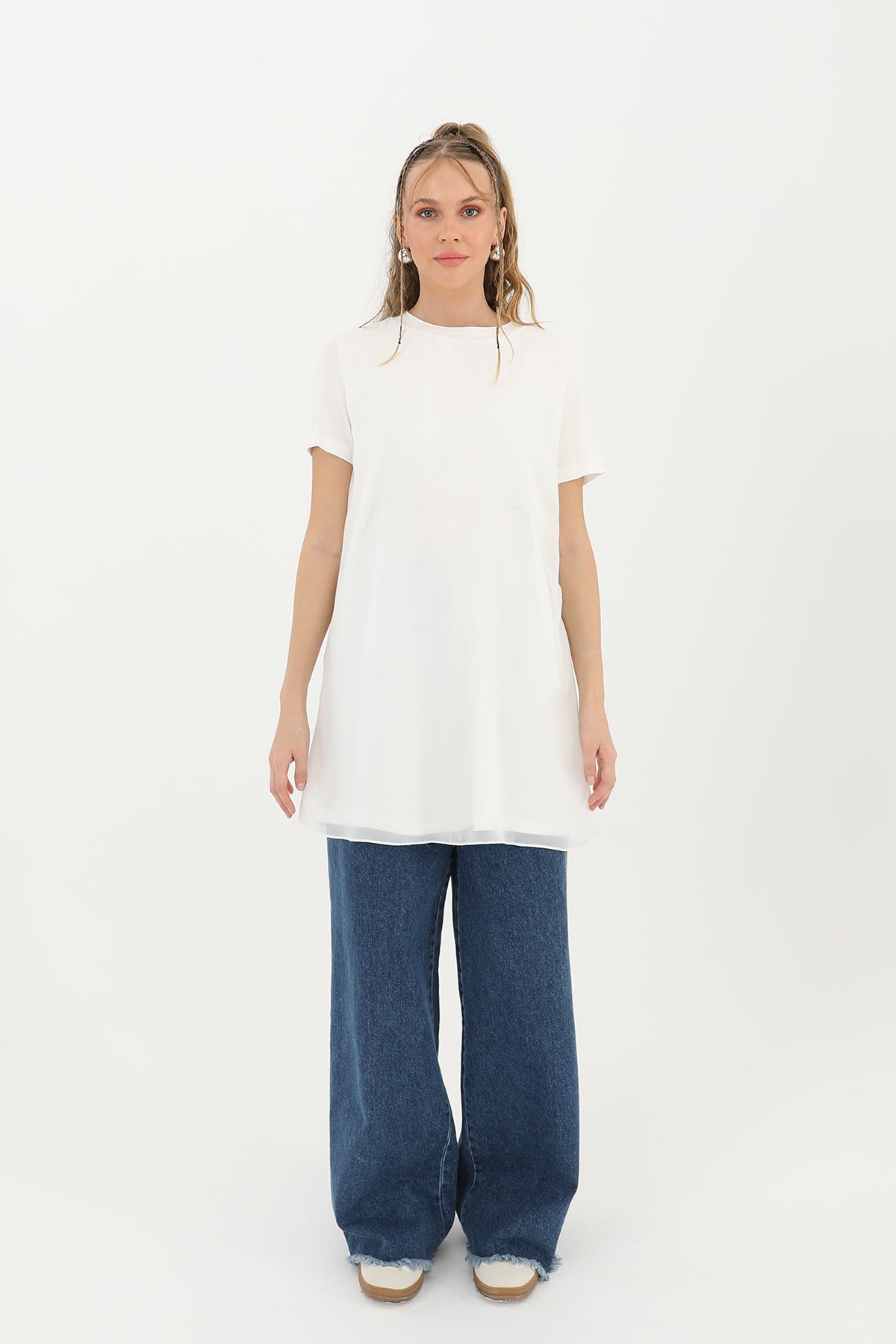 Kadın Basic Uzun T-Shirt -10271TUN