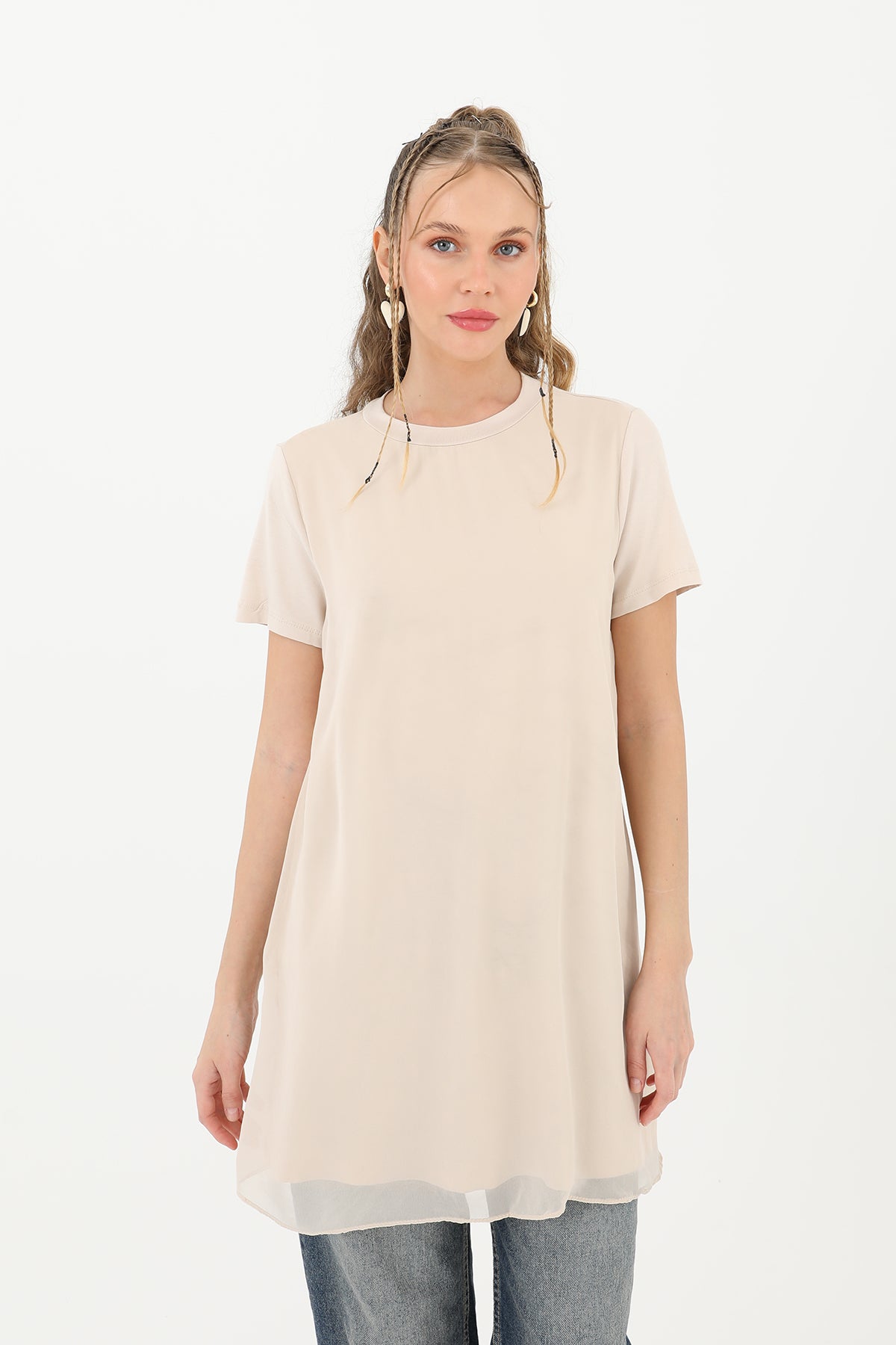 Kadın Basic Uzun T-Shirt -10271TUN