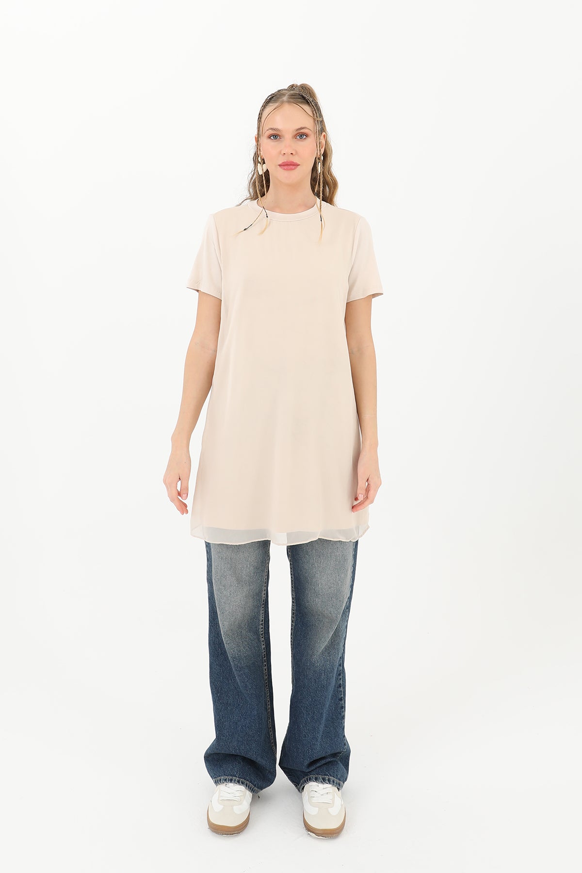 Kadın Basic Uzun T-Shirt -10271TUN